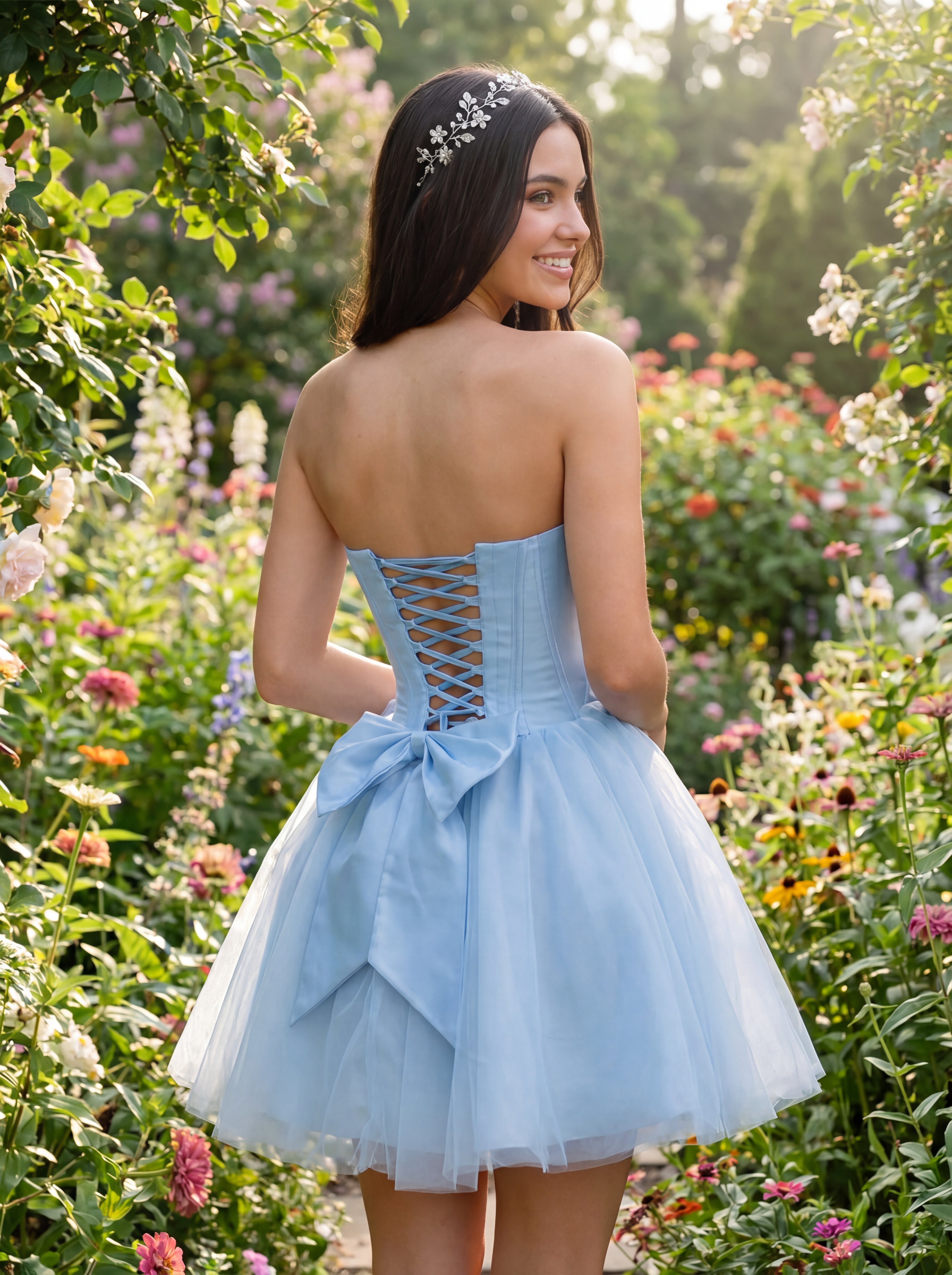 Short A-Line Tulle Homecoming Dress with Strapless Corset and Bow Melania Zorynnex