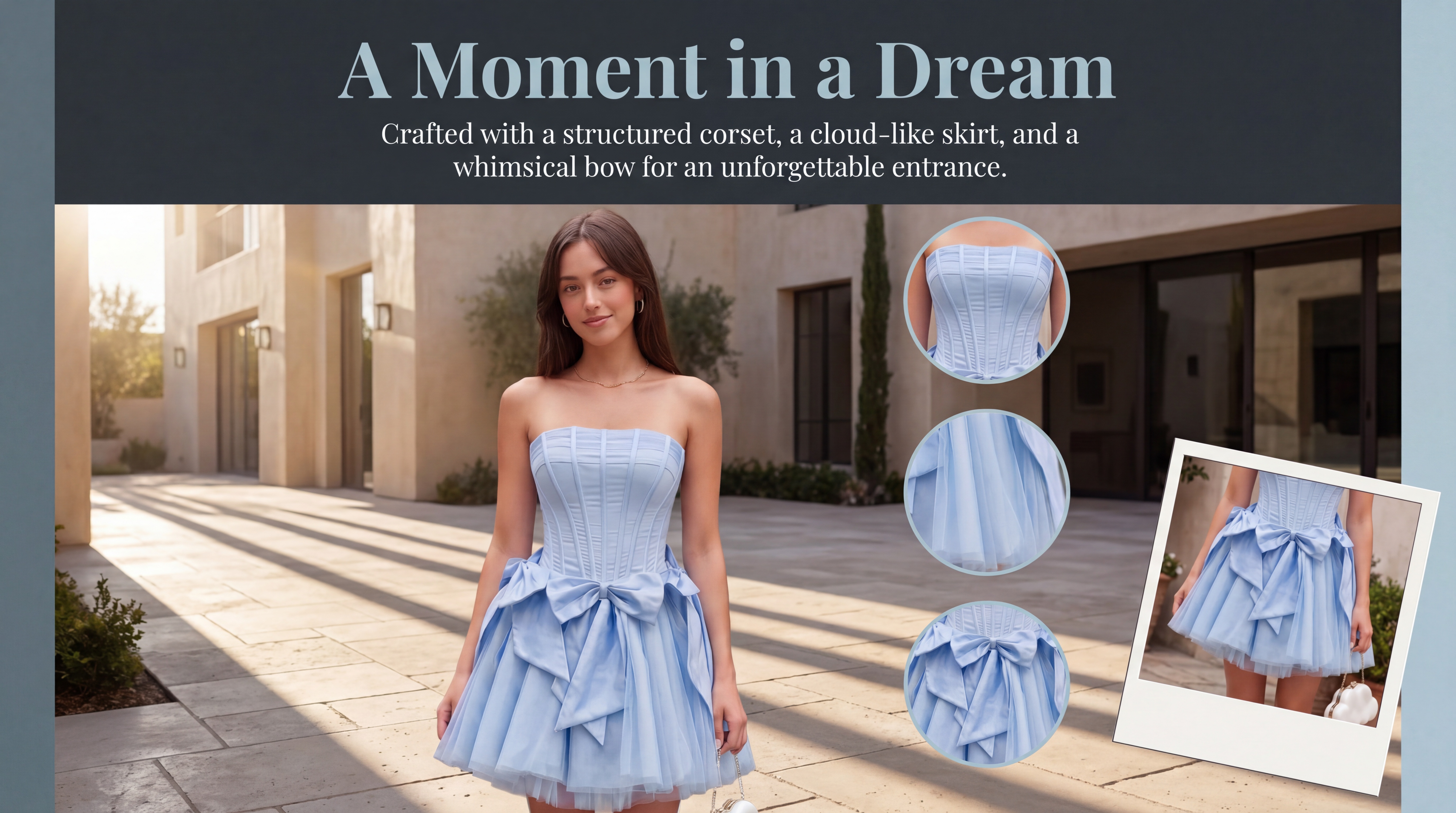 Short A-Line Tulle Homecoming Dress with Strapless Corset and Bow Melania Zorynnex