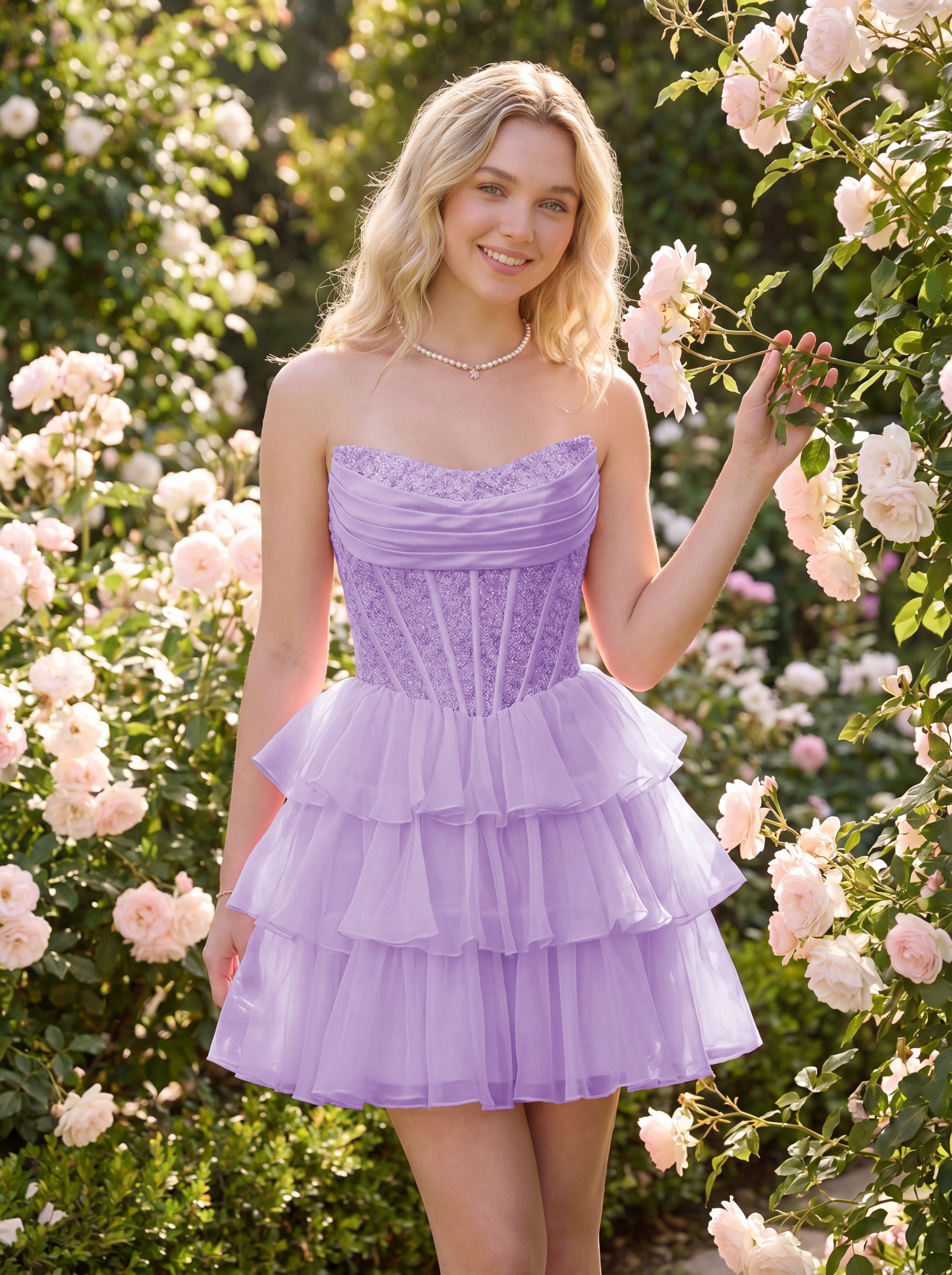 Strapless A-Line Chiffon Mini Beaded Ruffled Homecoming Dress for Teens Girls 2026 Veronica Zorynnex