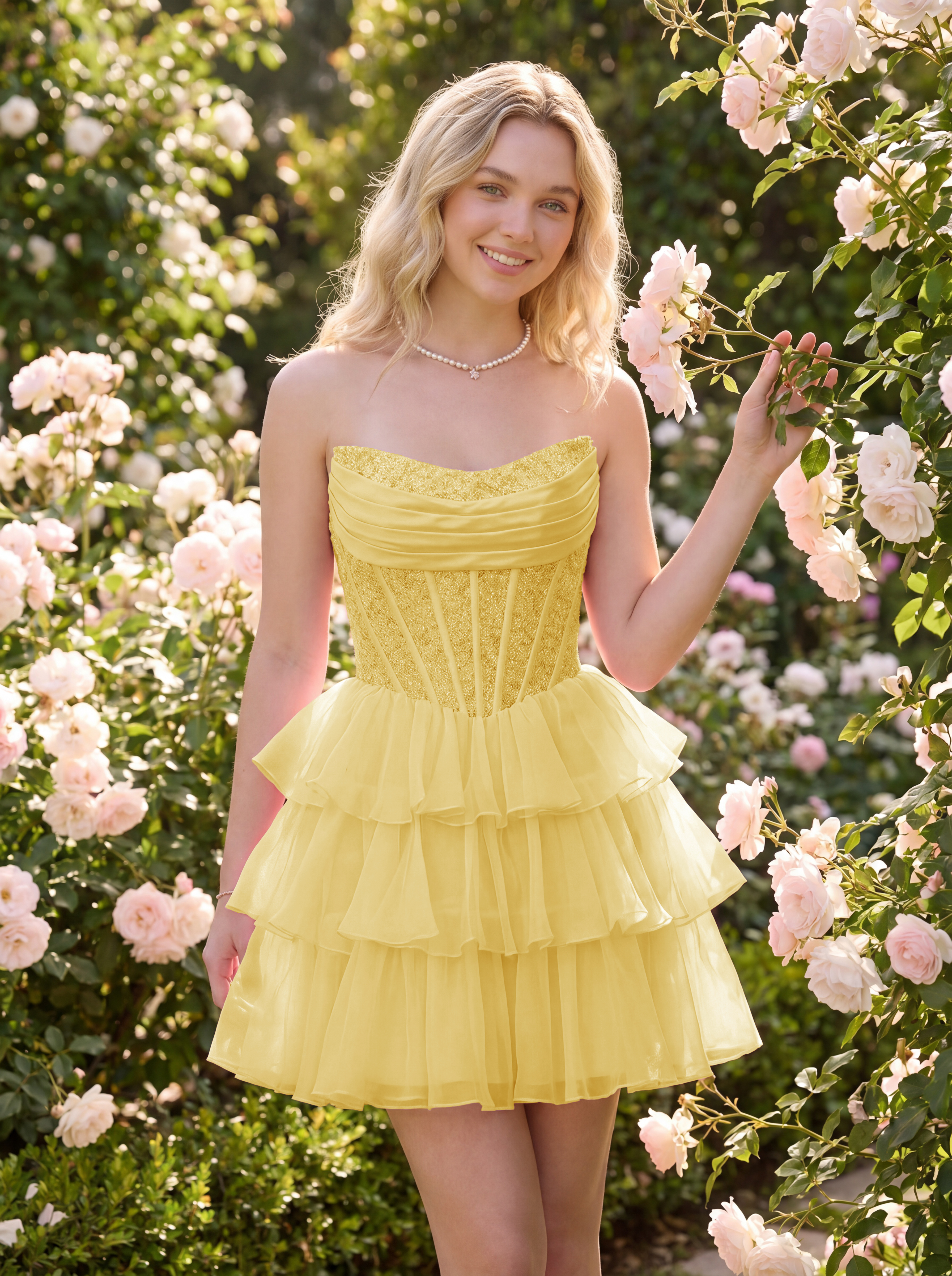 Strapless A-Line Chiffon Mini Beaded Ruffled Homecoming Dress for Teens Girls 2026 Veronica Zorynnex