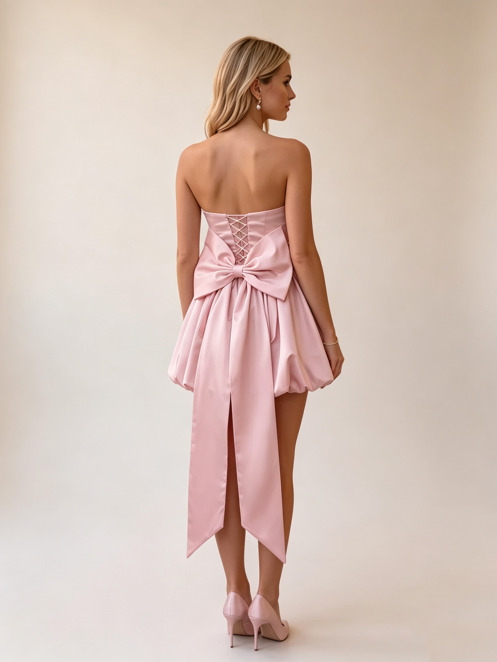 Satin Short Strapless A Line Mini Homecoming Dress With Bow for Teens Girls 2026 Raegan Zorynnex 