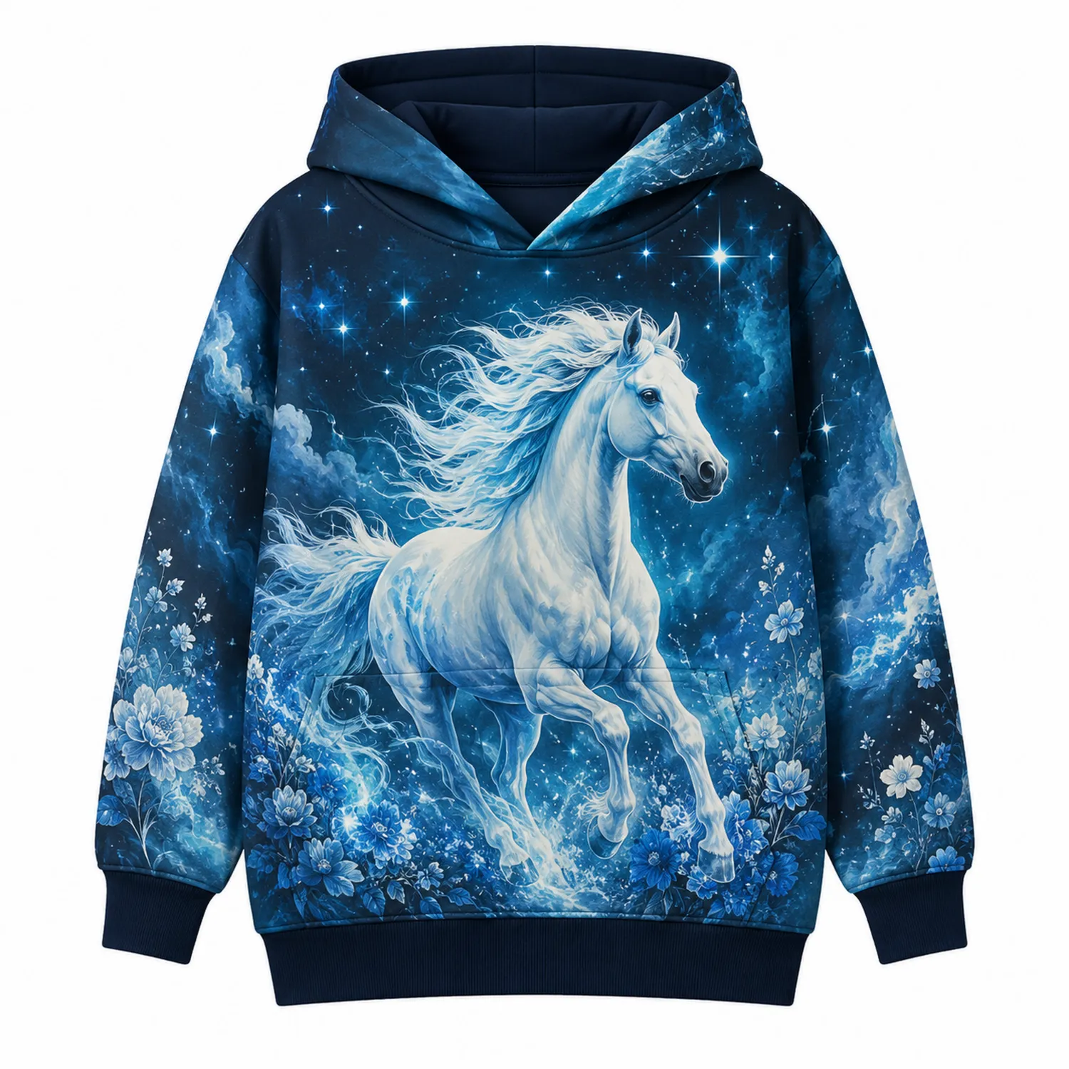 Bluza dziecięca z koniem 3D długi rękaw z kapturem