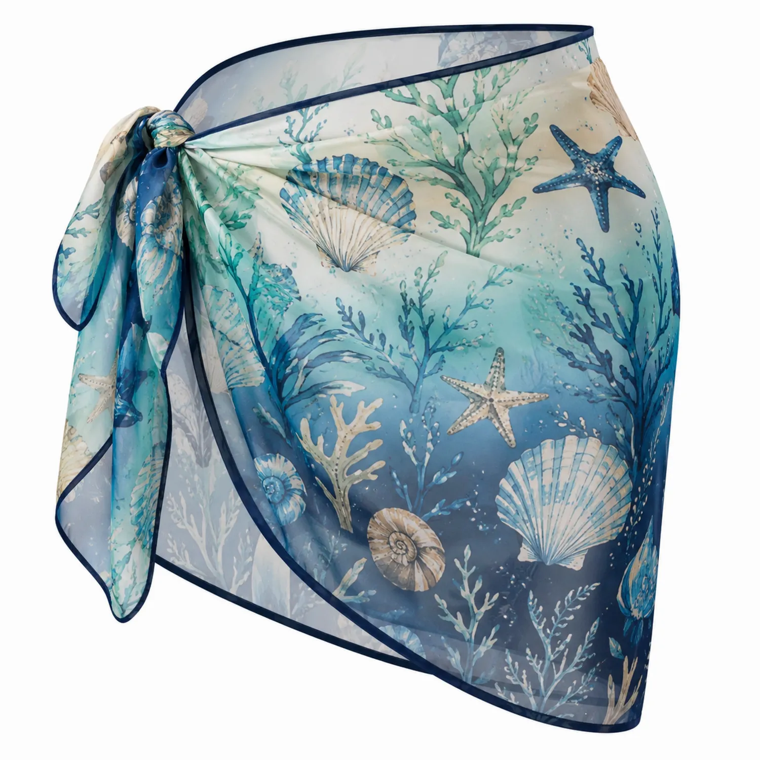 Chusta Plażowa Muszle Rozgwiazdy Chiffon Pareo