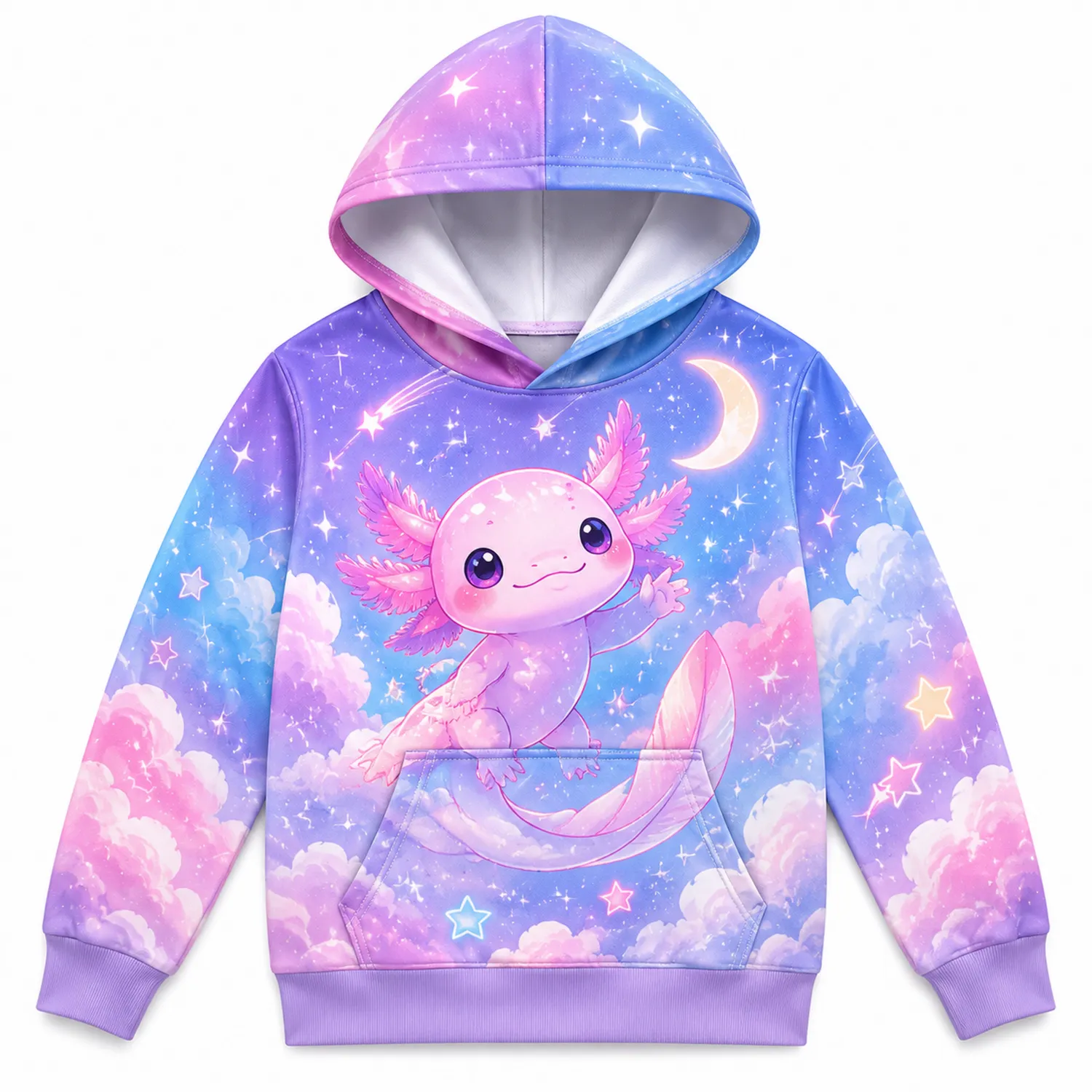 Bluza dziecięca axolotl z kieszenią kangurką i wzorem gwiazd