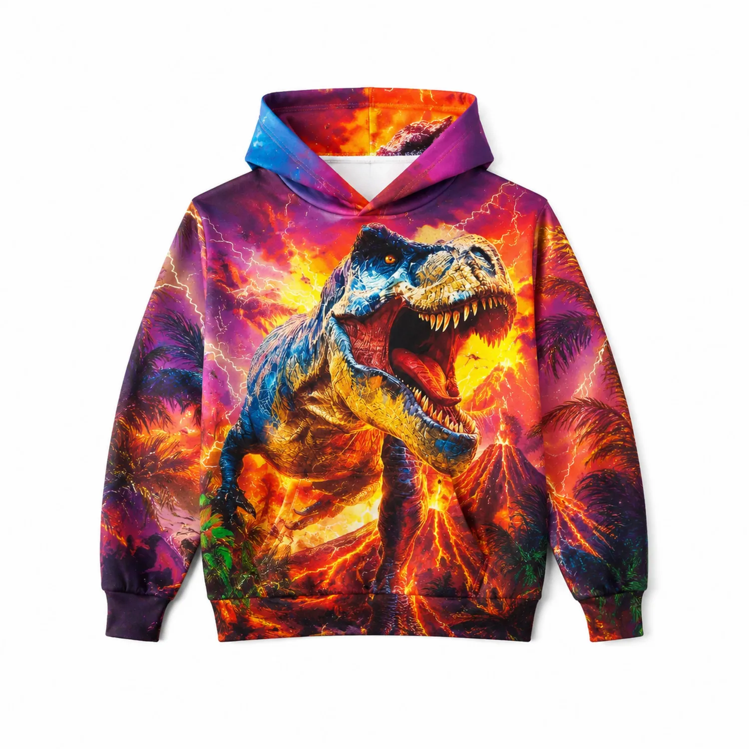 Bluza z Kapturem dla Chłopców z Nadrukiem Dinozaura i Błyskawic
