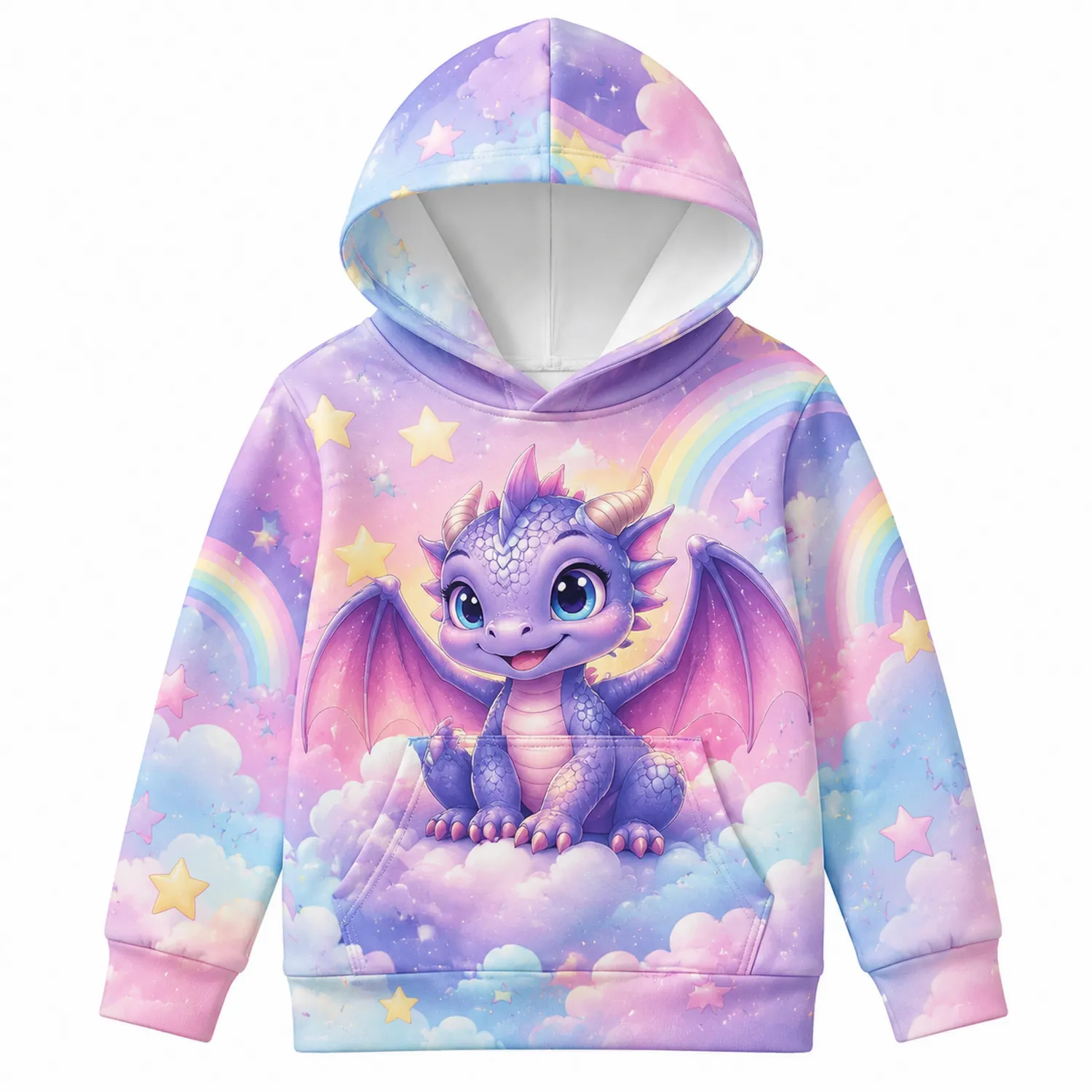 Bluza dziecięca z kapturem 3D Smok Tęcza Gwiazdki