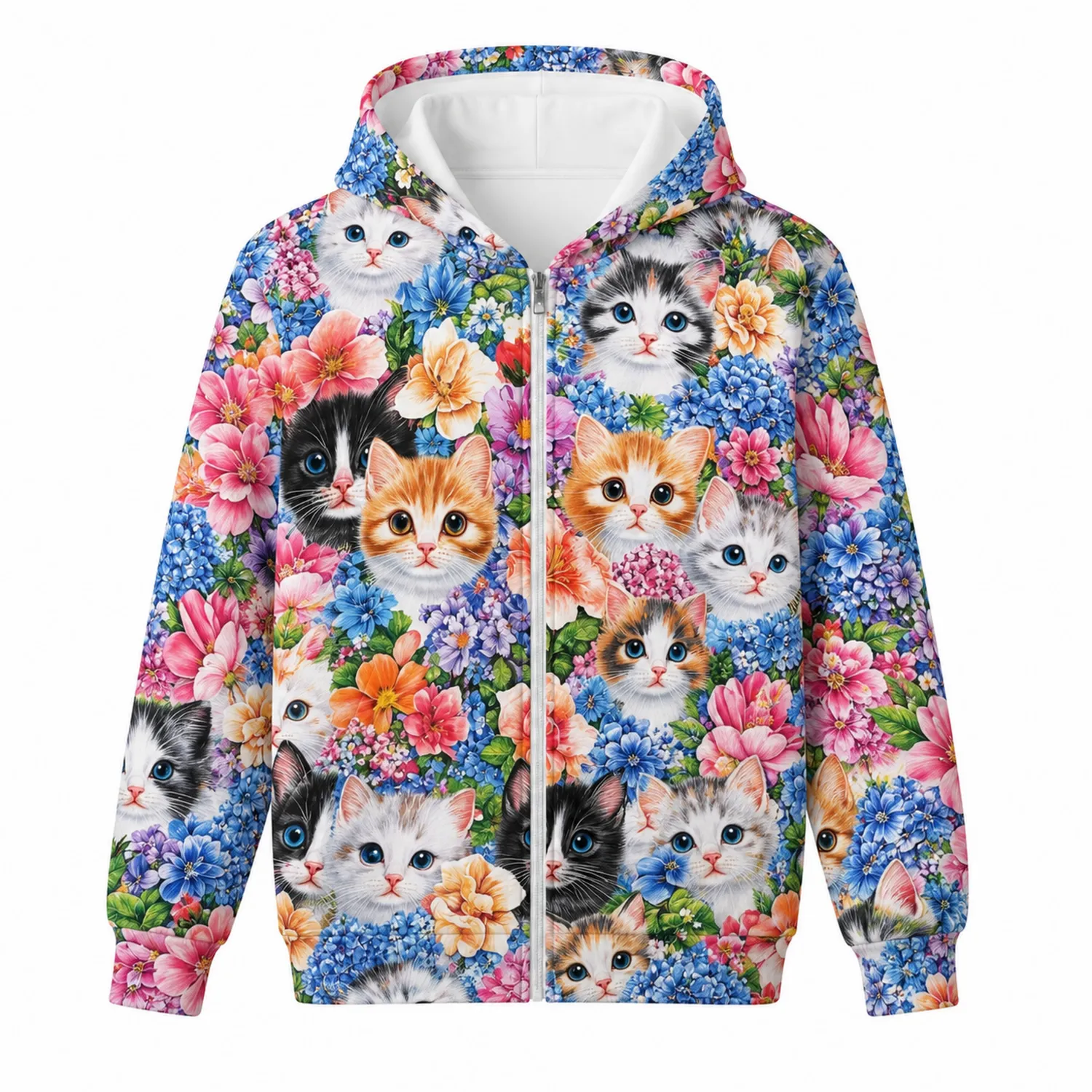 Bluza z kapturem dla dziewcząt Kwiaty Koty Poliester