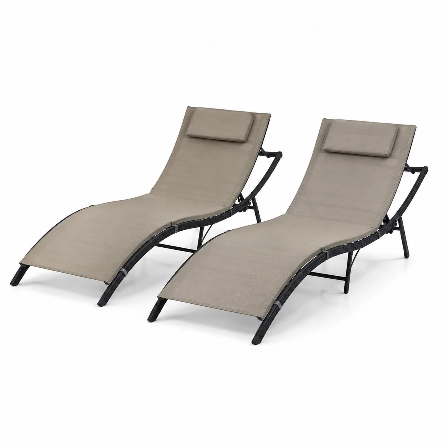 Lot de 2 Chaises Longues en Acier et Textilène Beige