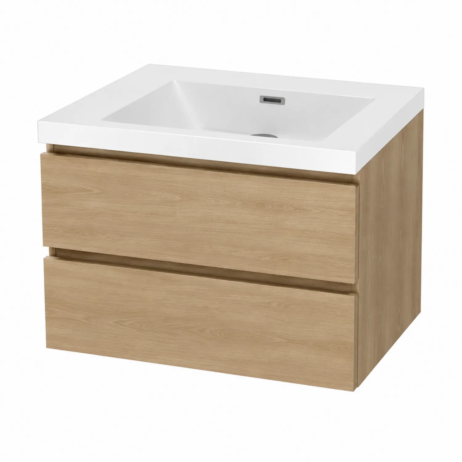 Meuble lavabo suspendu bois de chêne avec plan vasque en résine 80 cm