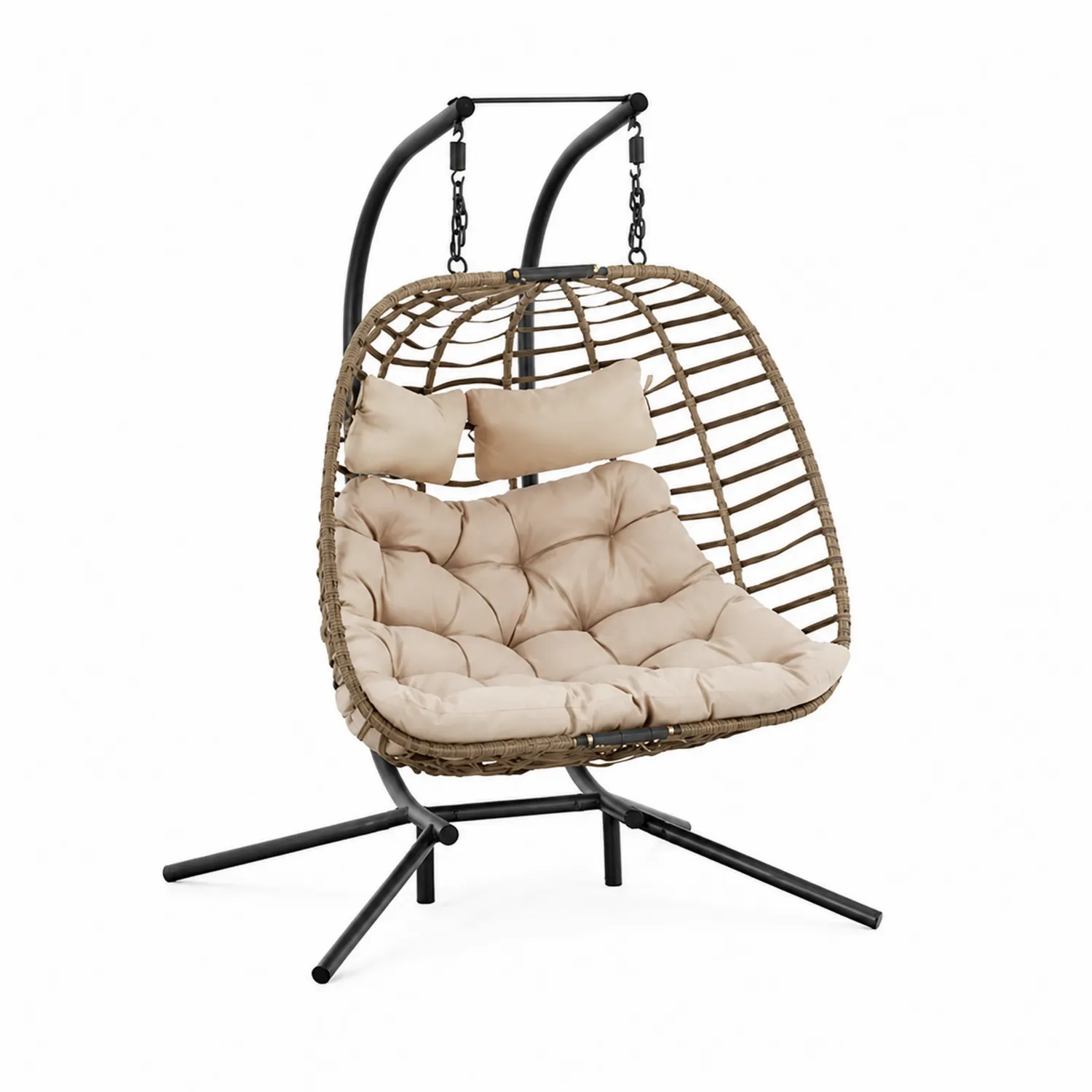 Chaise Suspendue en Rotin avec Coussin en Polyester Beige