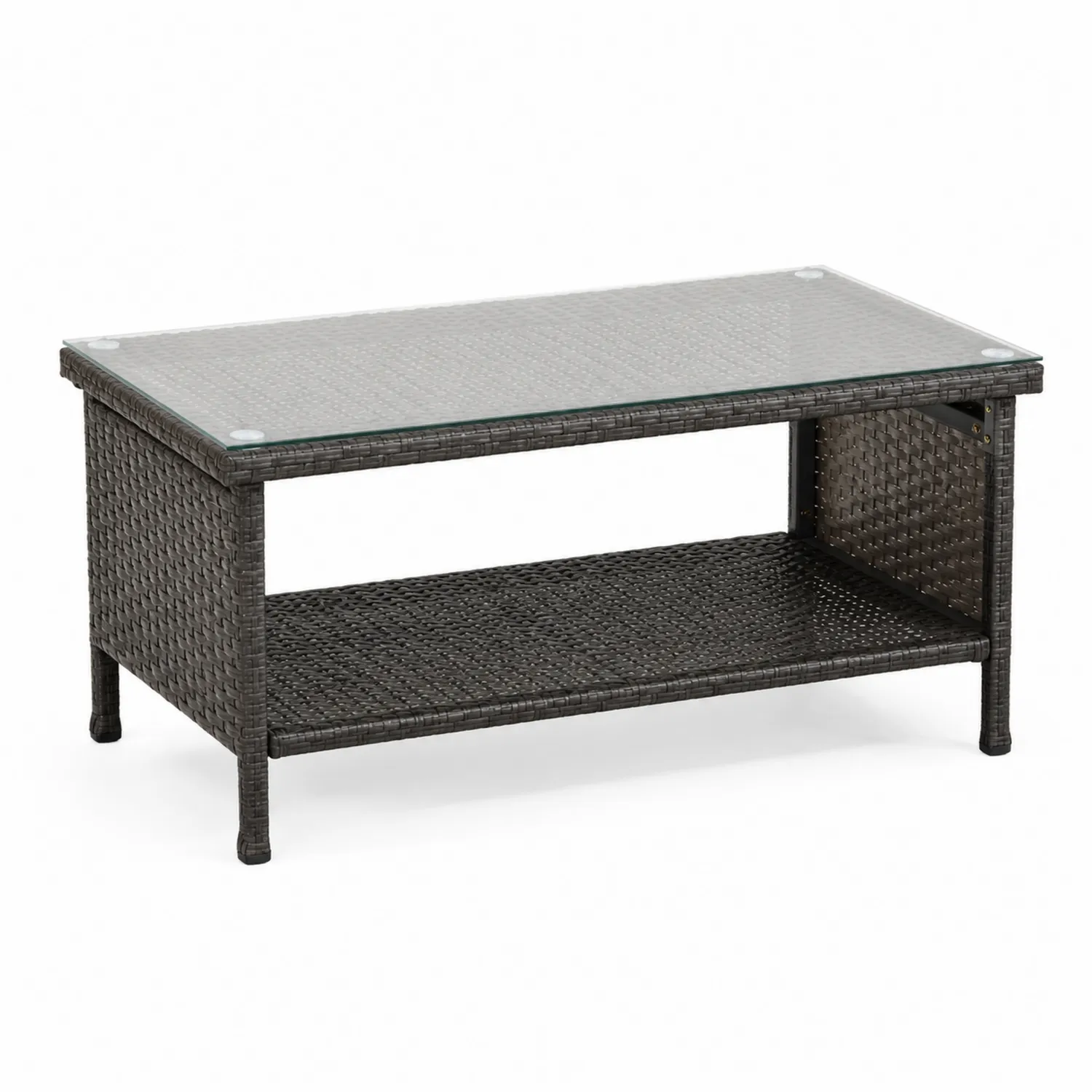 Table basse de jardin en résine tressée avec plateau en verre trempé 100x50x40 cm