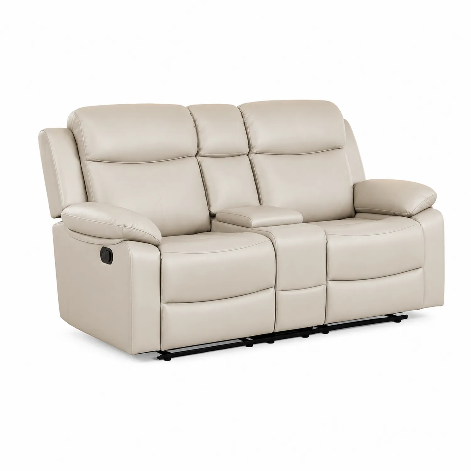 Canapé 2 Places en Cuir Synthétique Beige avec Dossiers Inclinables