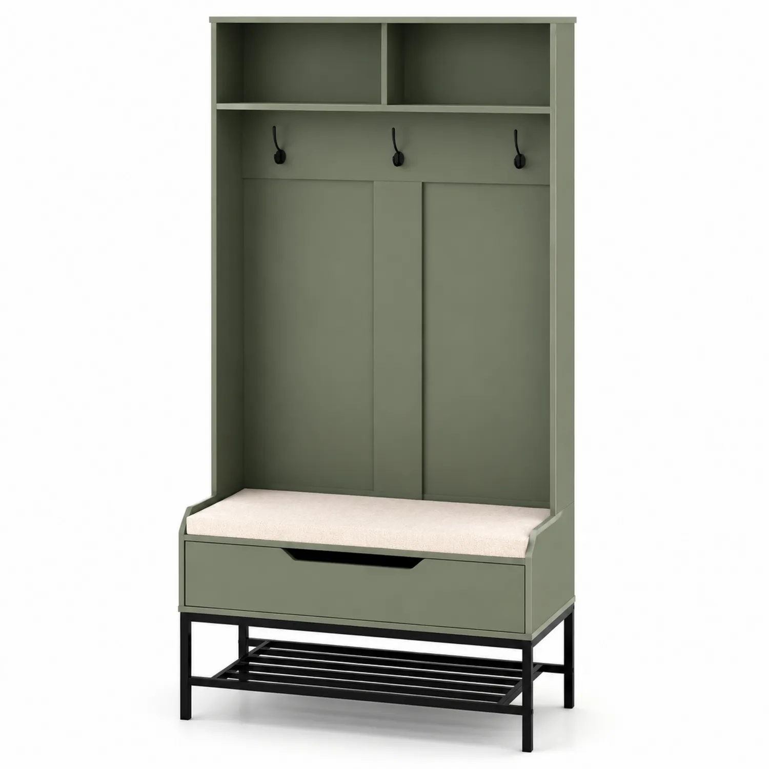 Vestiaire avec Banc de Rangement en Bois et Métal Vert