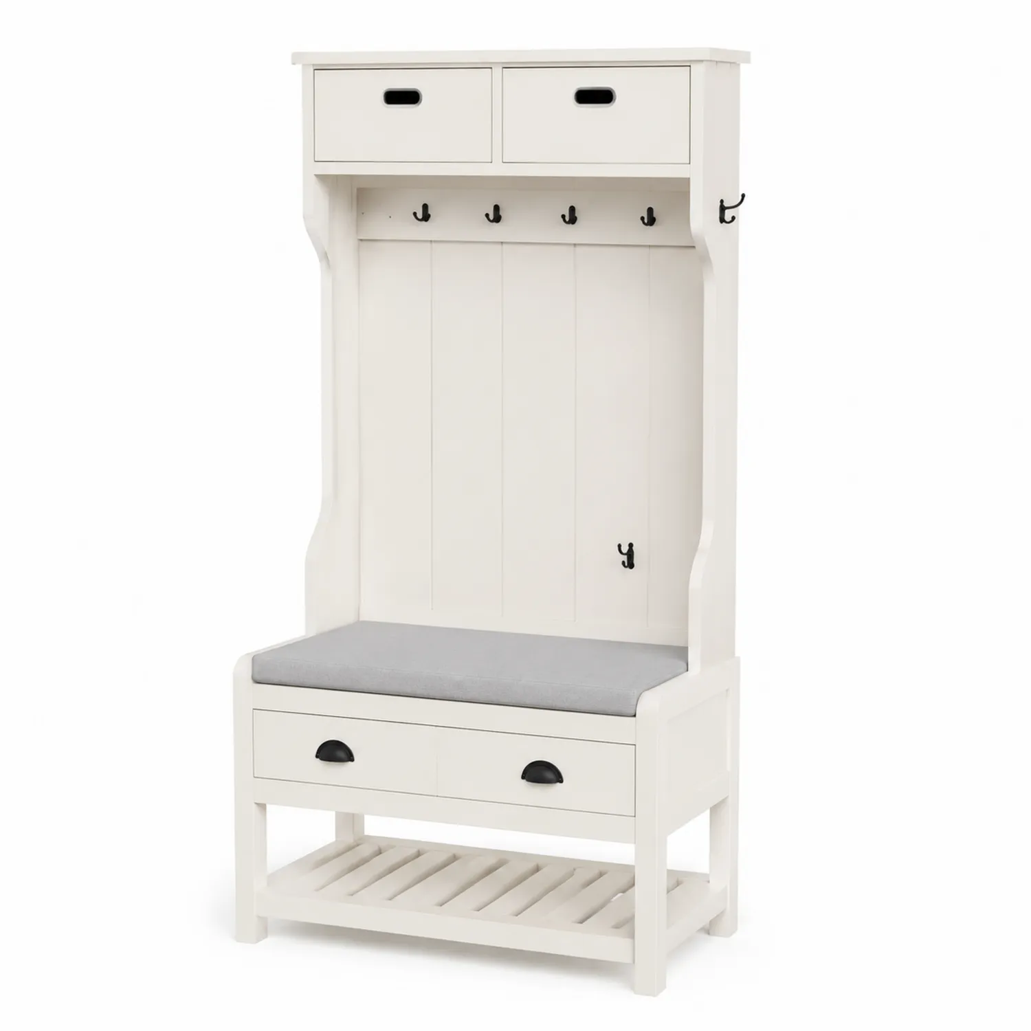 Portemanteau avec Banc et Tiroirs en Bois Blanc