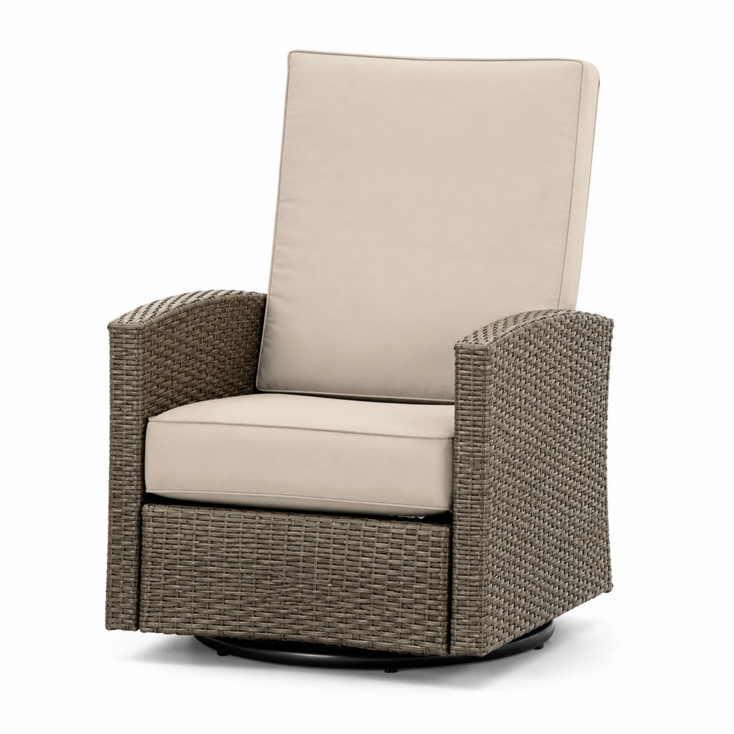 Fauteuil rotatif en résine tressée avec coussins en polyester Beige