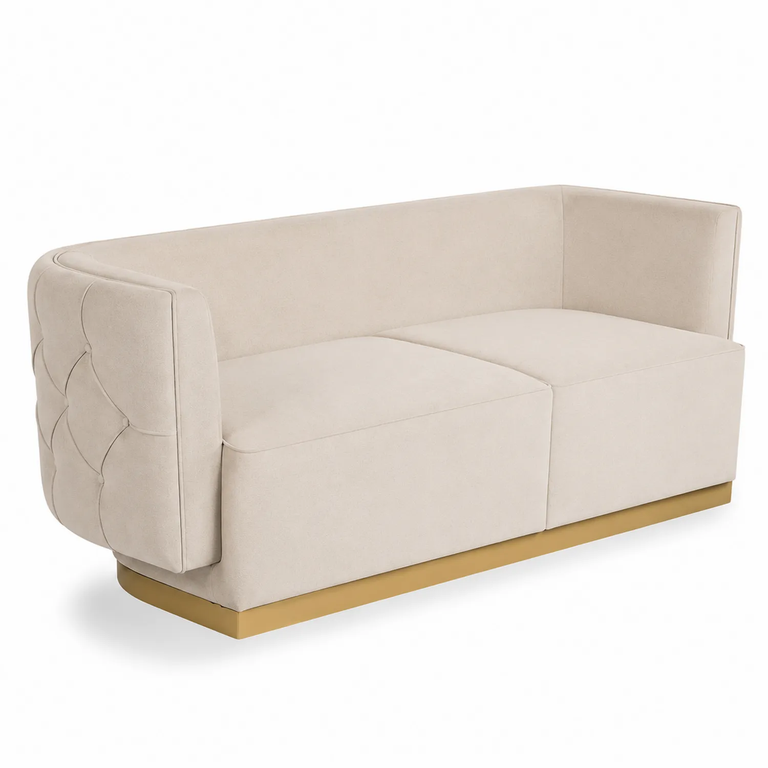 Canapé en tissu polyester beige avec base en métal doré