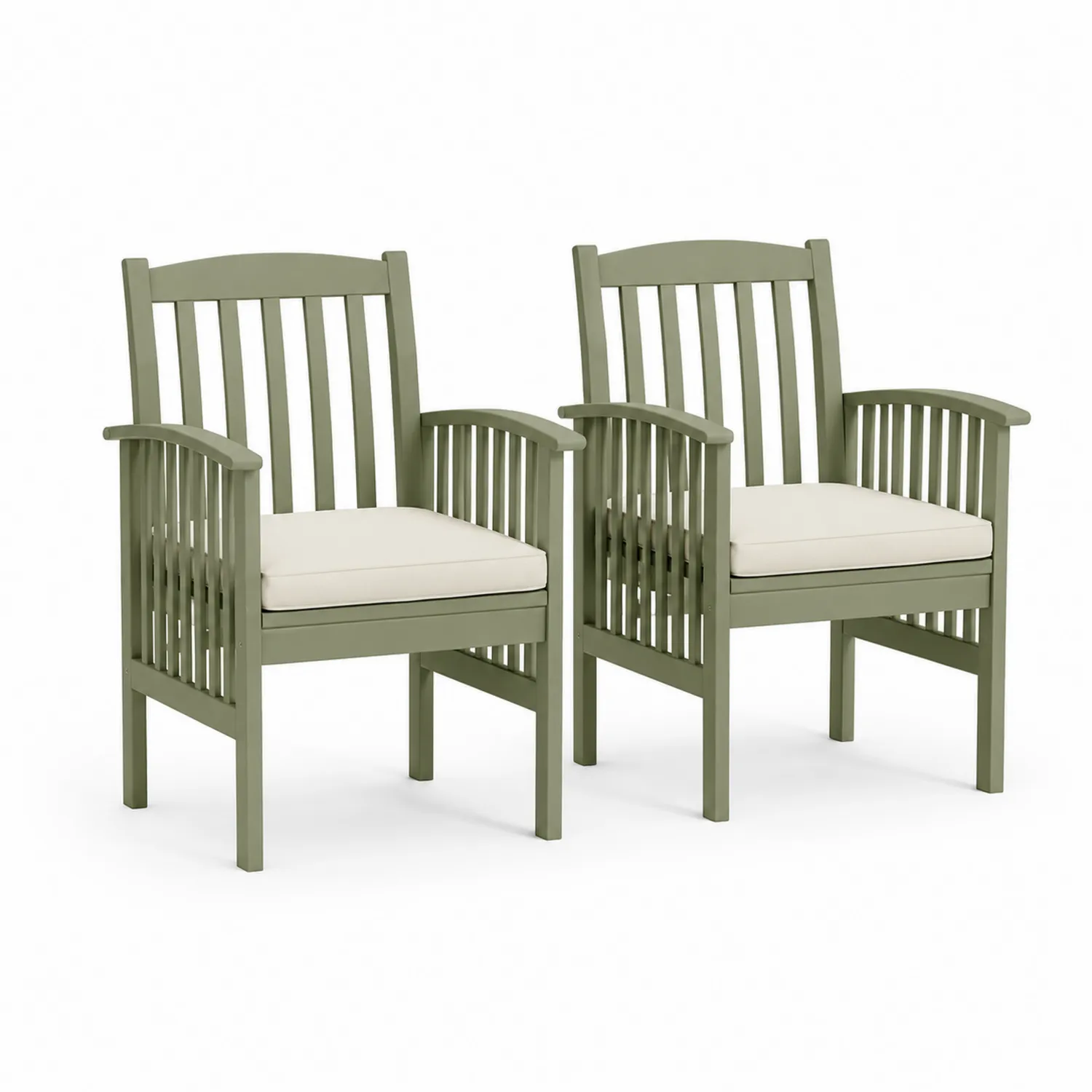 Lot de 2 chaises en bois avec coussins crème