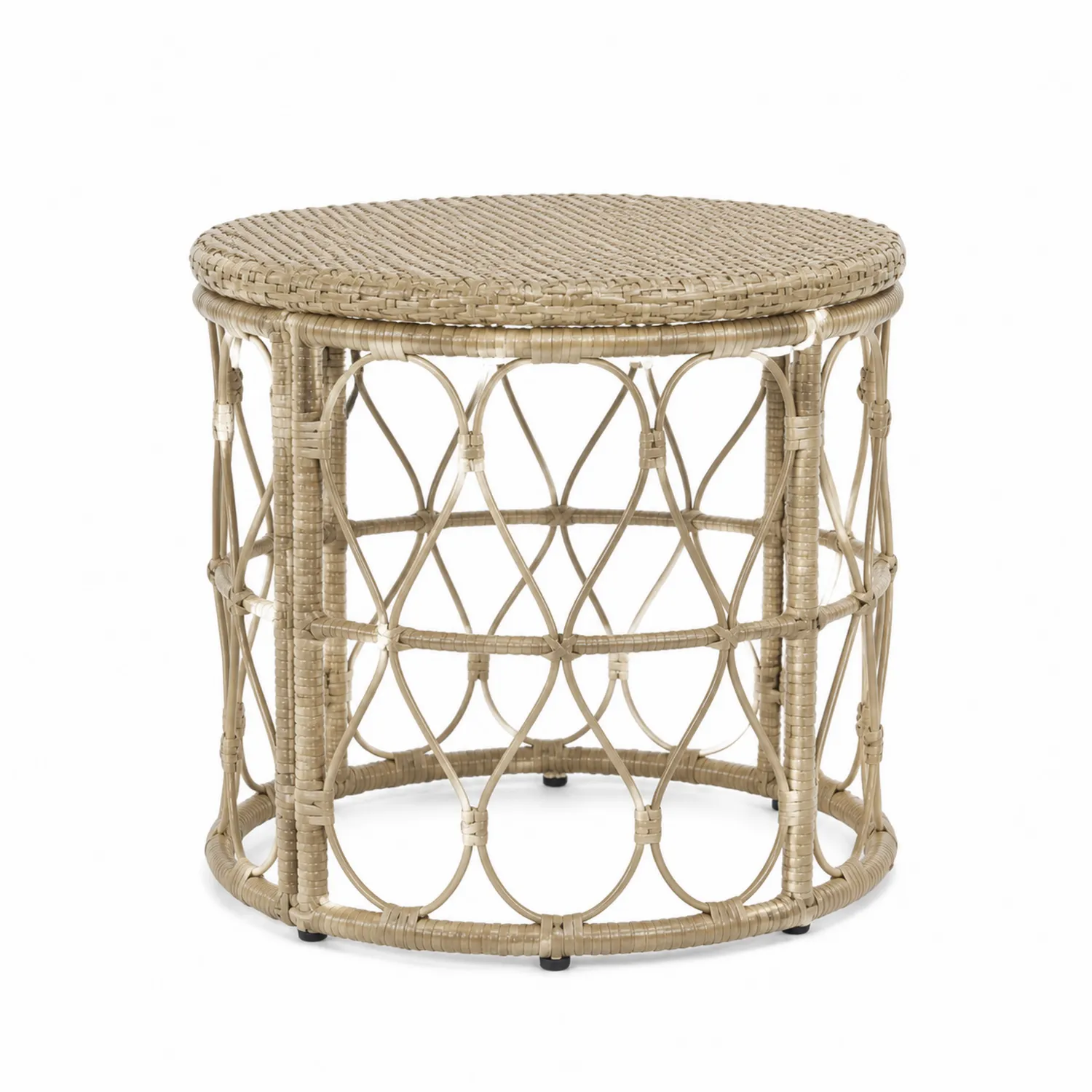 Table basse ronde en rotin synthétique 50 cm Beige