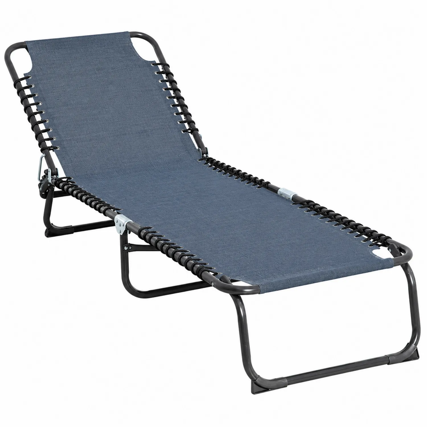 Chaise longue pliante d'extérieur en métal et tissu polyester bleu