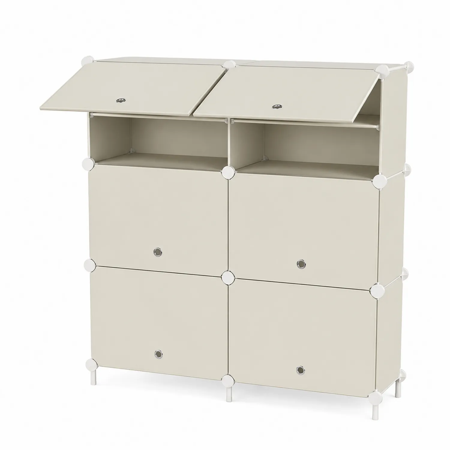 Étagère à chaussures modulaire en métal avec 6 compartiments pivotants Beige