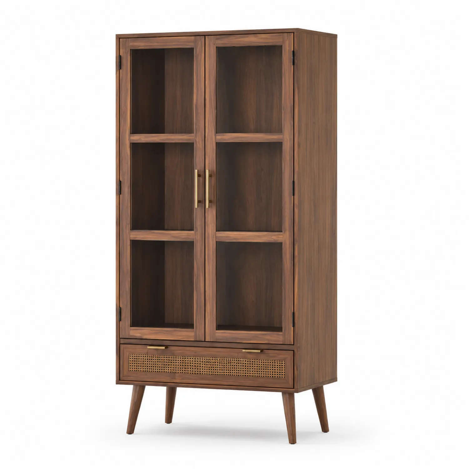Buffet vaisselier en bois avec portes vitrées et tiroir