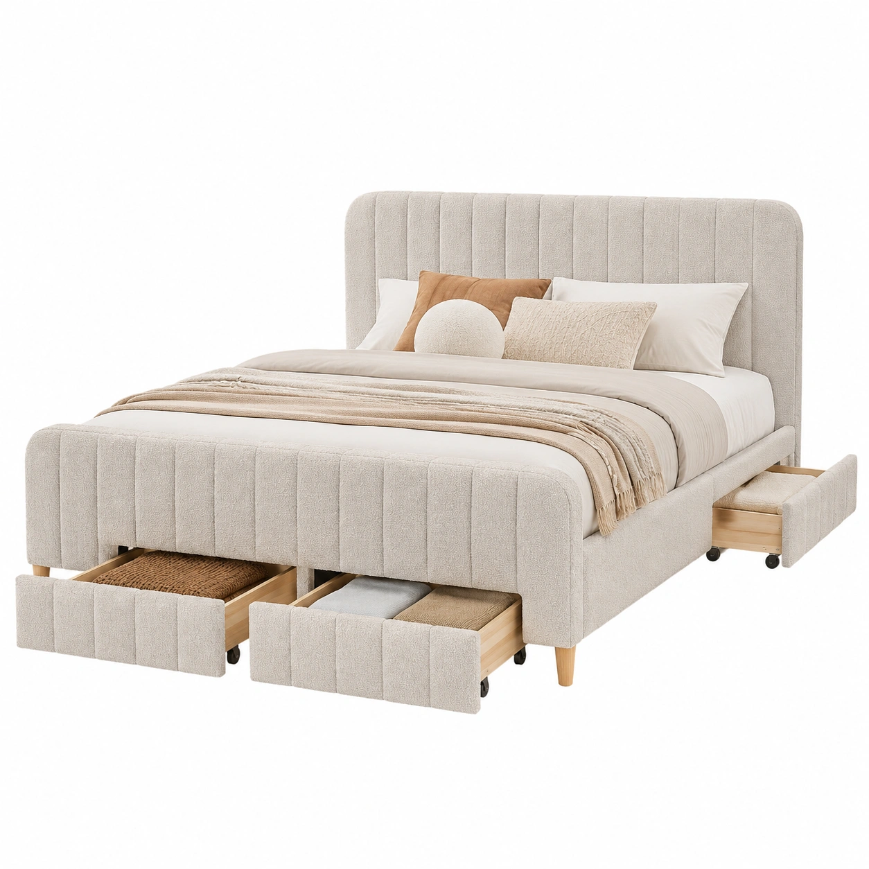 Cama con Almacenamiento Abatible y Respaldo Redondeado-Hometrailo