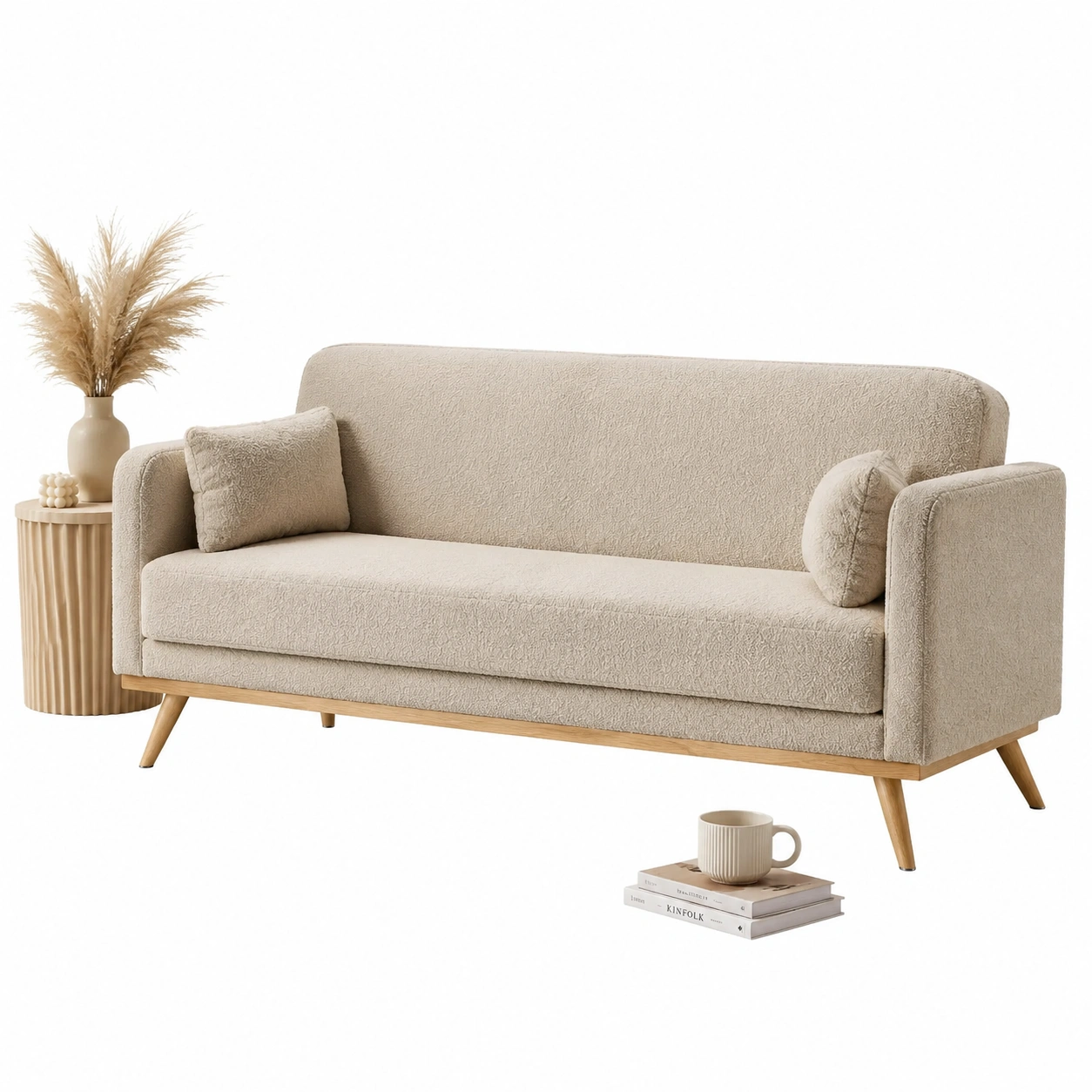 Sofa cama beige de textura suave-Hometrailo