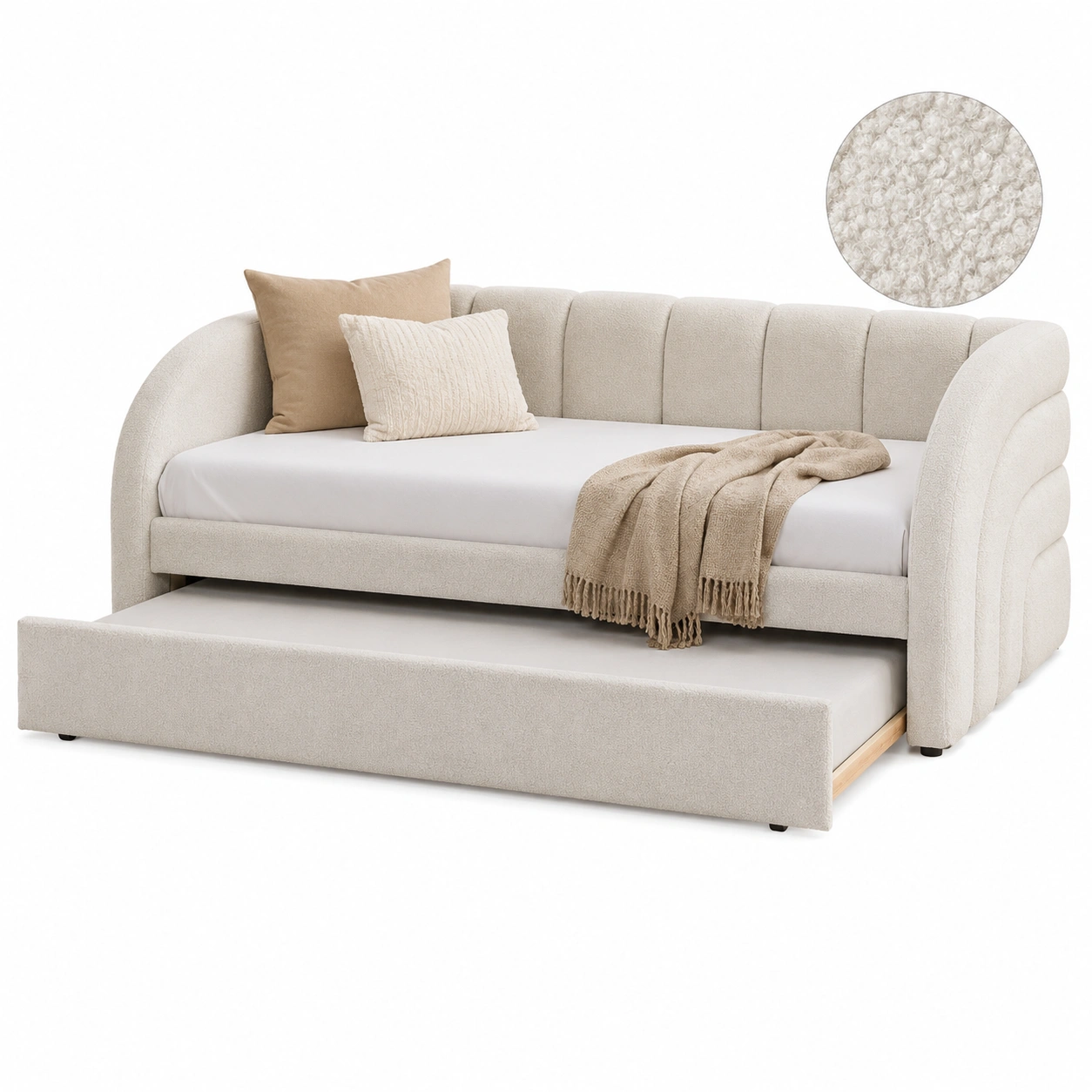 Sofa cama boucle crema con cama extraible-Hometrailo