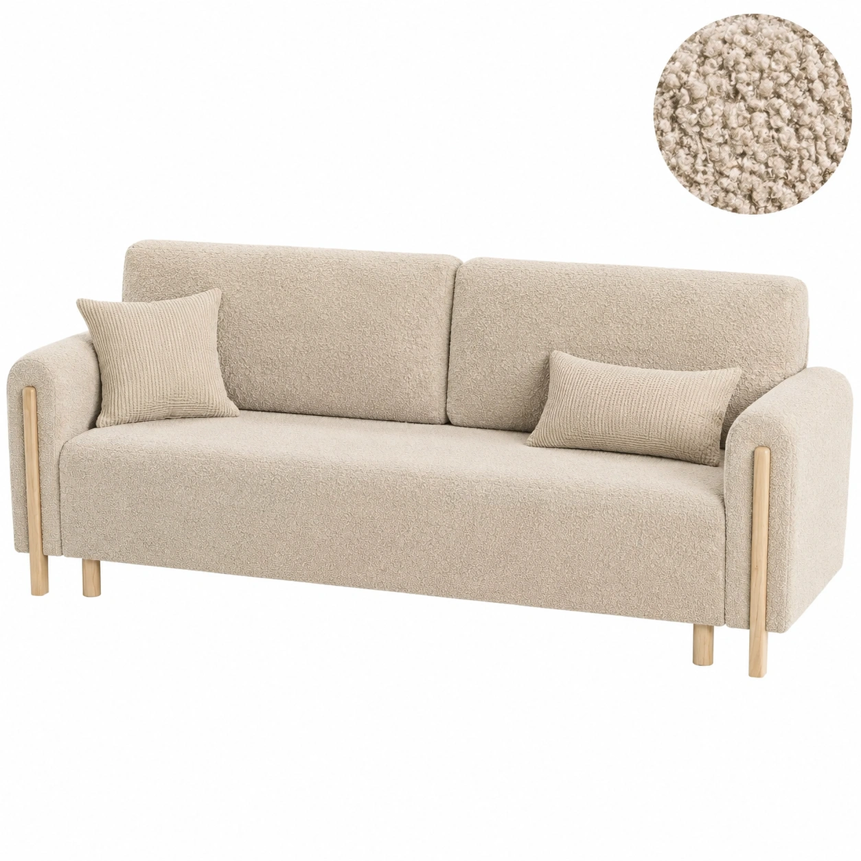 Sofa minimalista bouclado beige claro-Hometrailo