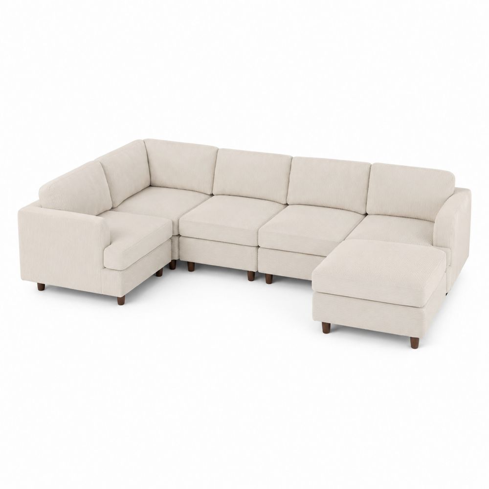 Sofa narożna modułowa L tkanina beżowa