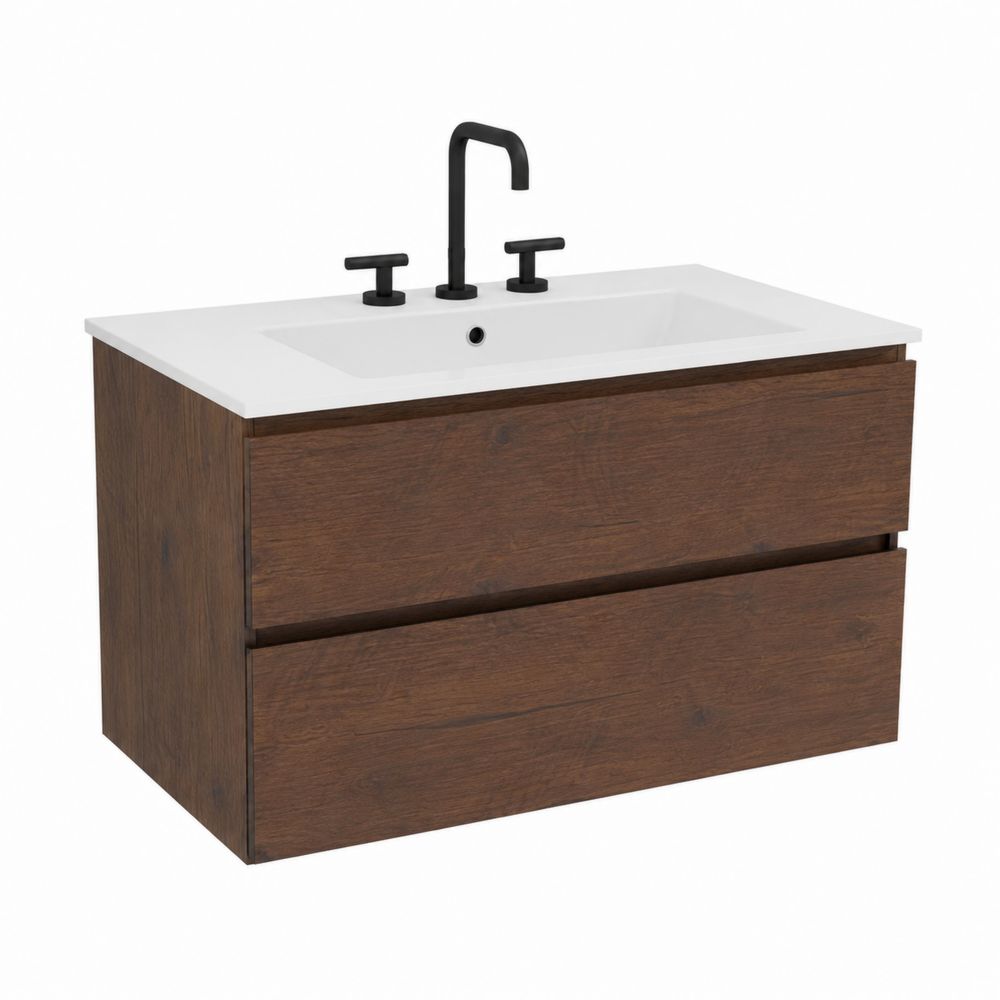 Wisząca szafka pod umywalkę MDF 100x50x45 cm Drewno/Biały