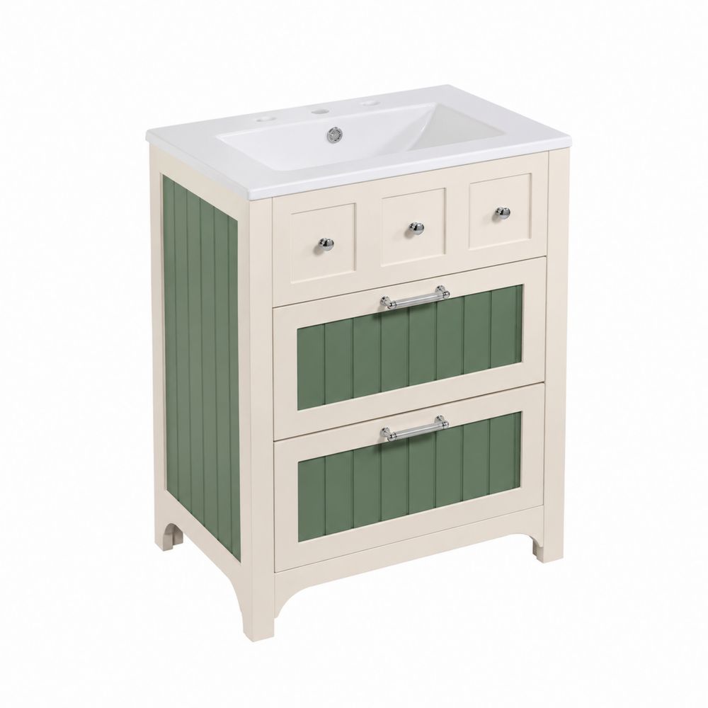 Szafka łazienkowa MDF z umywalką ceramiczną Biała/Zielona