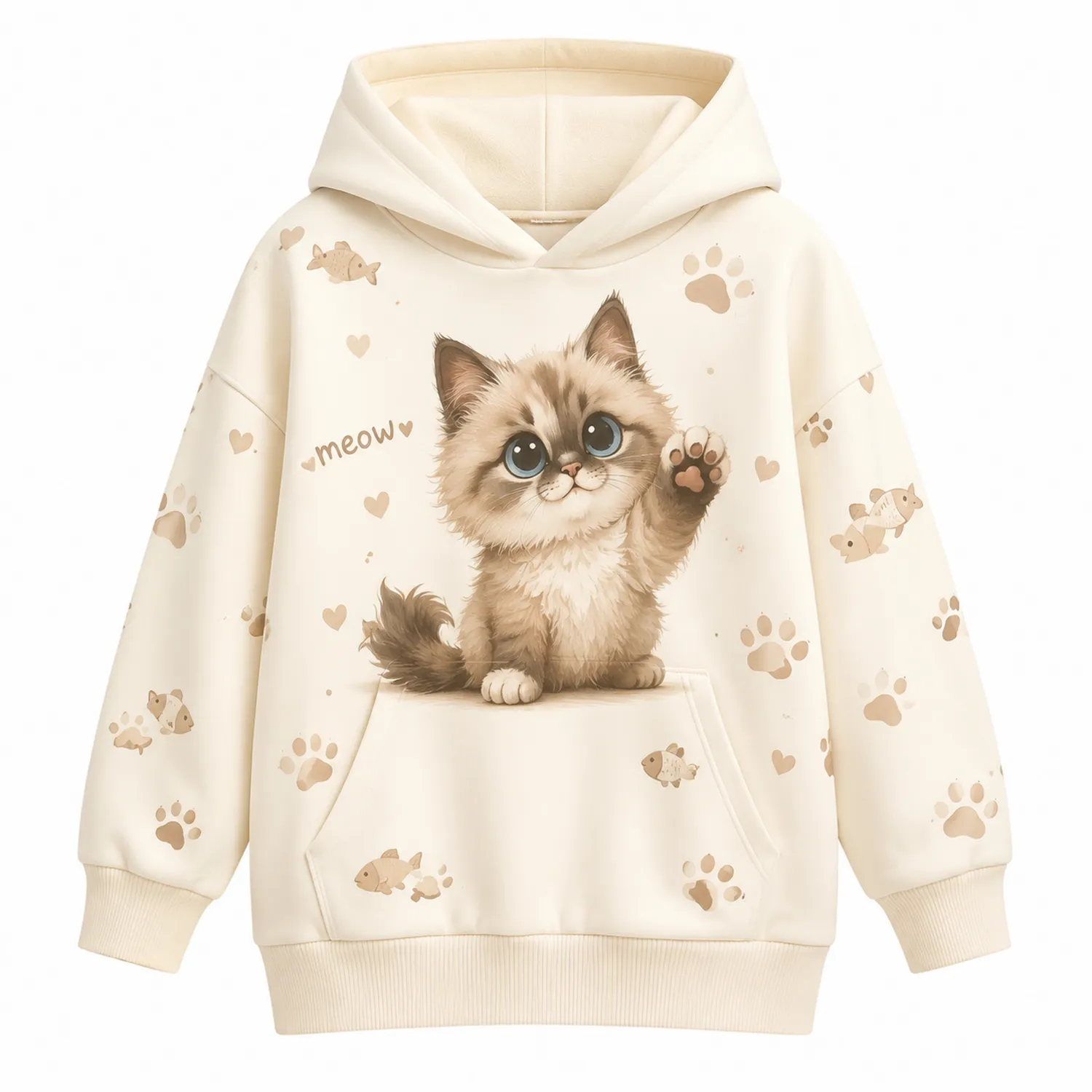 Kapuzenpullover Mädchen Katzenmotiv Langarm-Caslidor