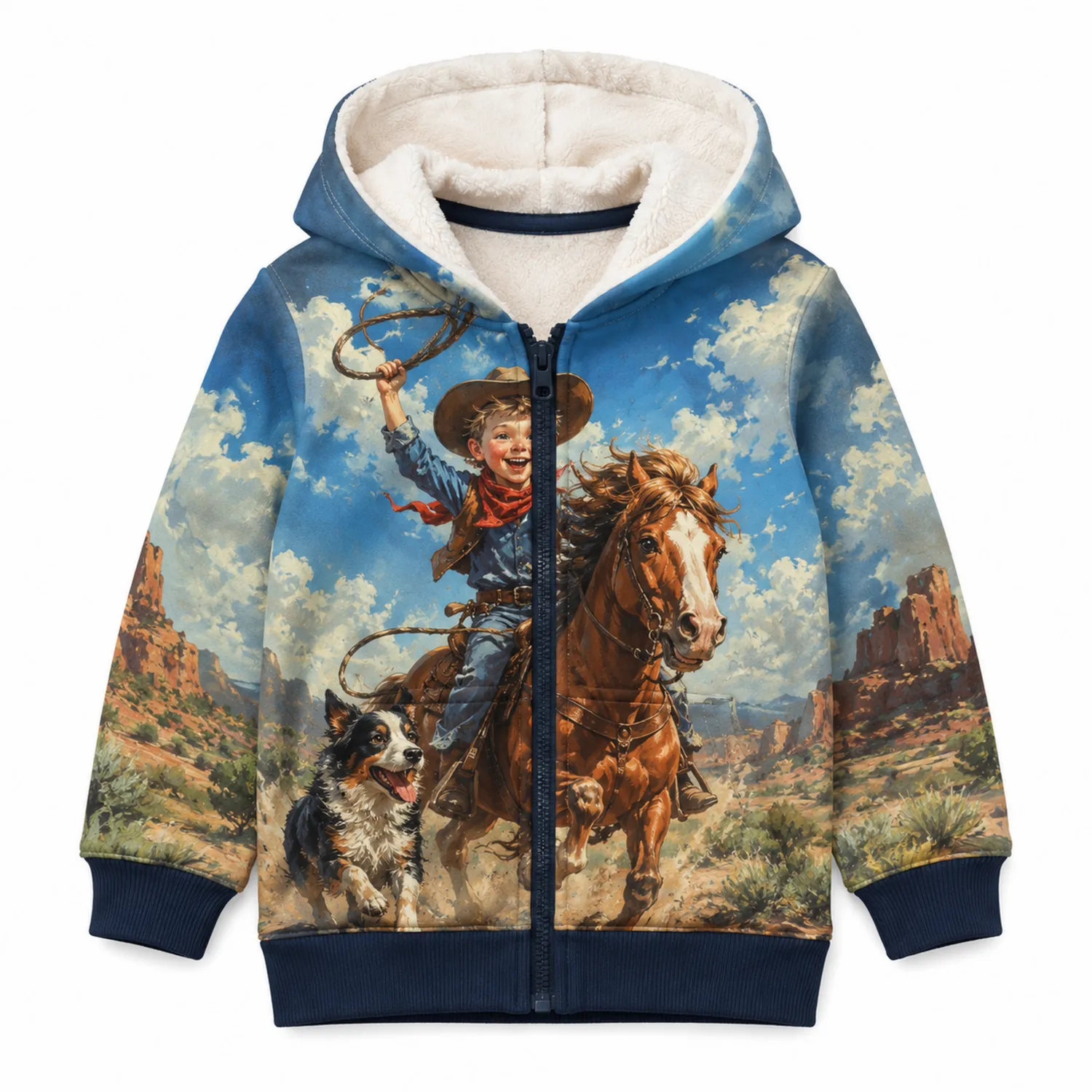 Jungen Hoodie Western Cowboy Pferd Fleece mit Reißverschluss-Caslidor