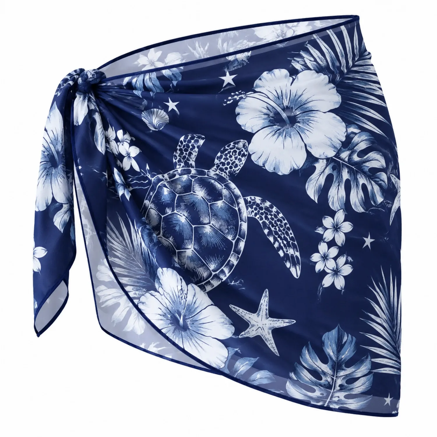 Damen Sarong Badeanzug Überwurf Hibiskus Schildkröte Chiffon Strandtuch-Caslidor