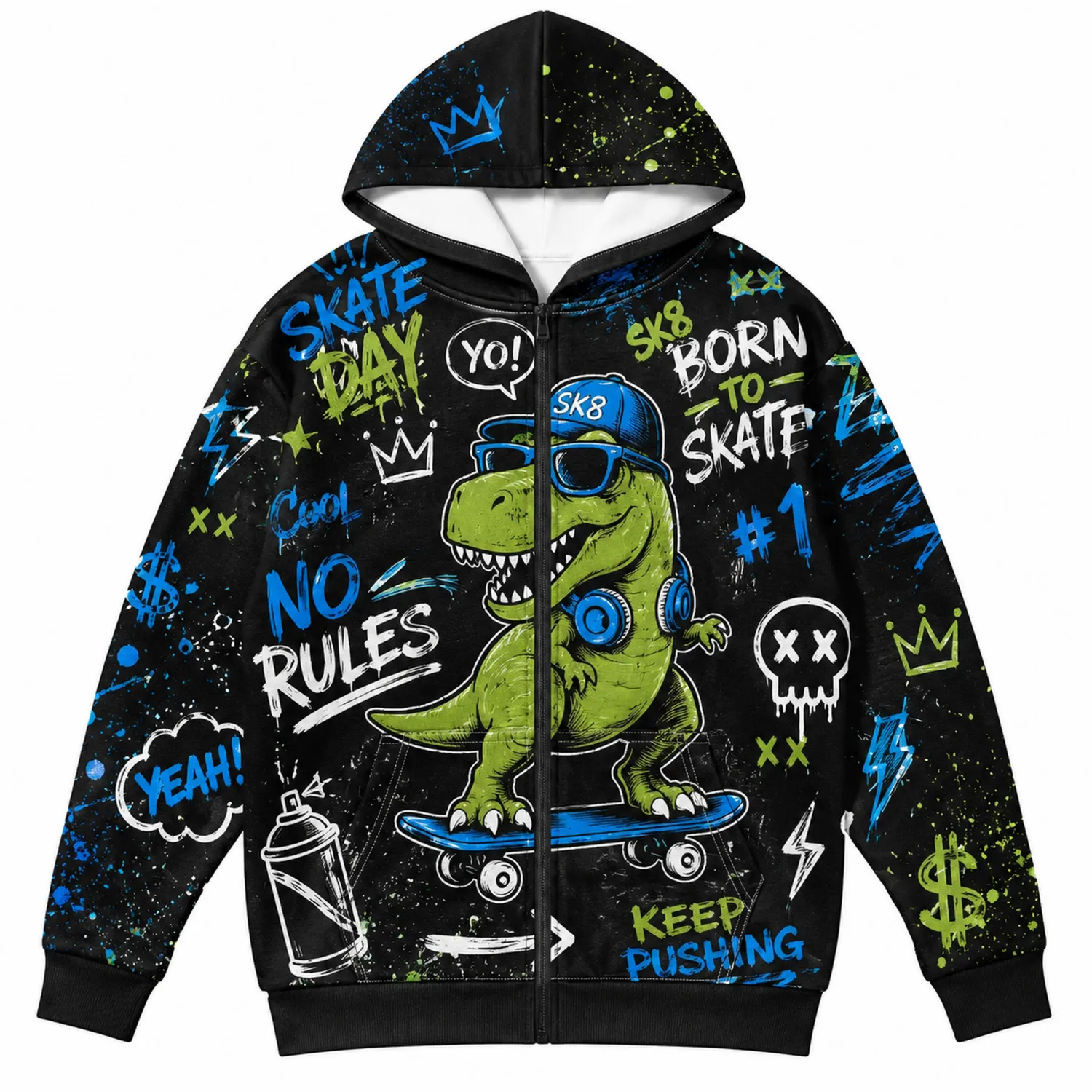 Kinder Kapuzenjacke Dinosaurier Skateboard Druck-Caslidor