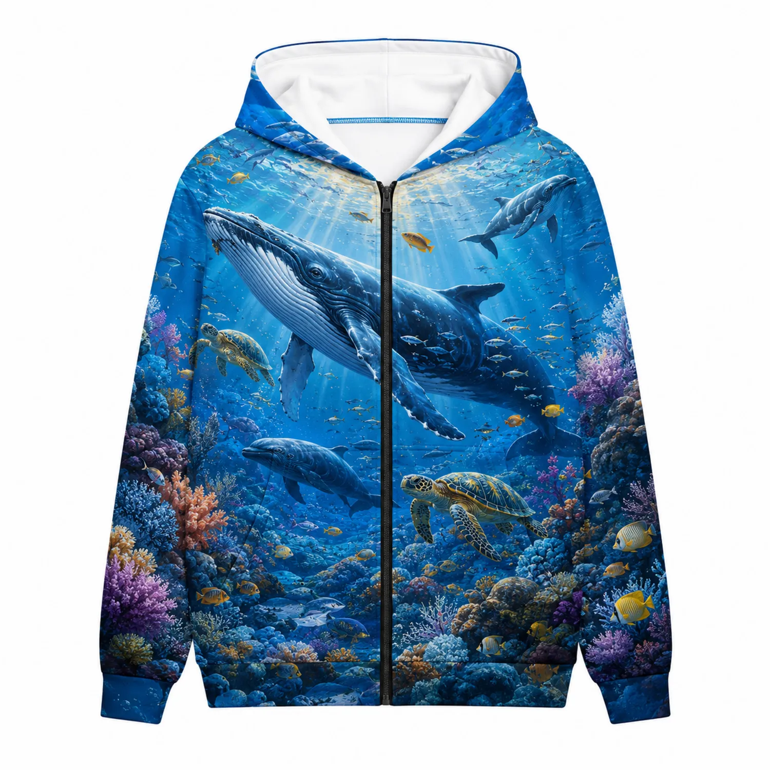 Kinder Kapuzenpullover mit Reißverschluss Meer Design Wale Schildkröten-Caslidor