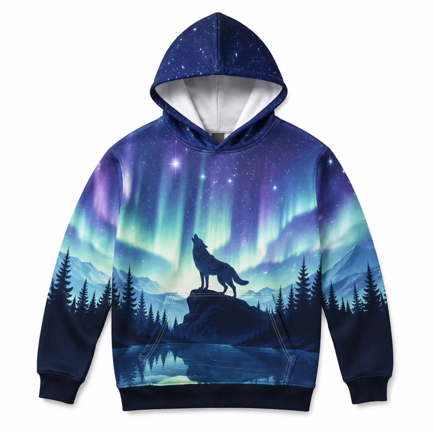 Kinder Hoodie Wolf Aurora Print mit Kapuze-Caslidor