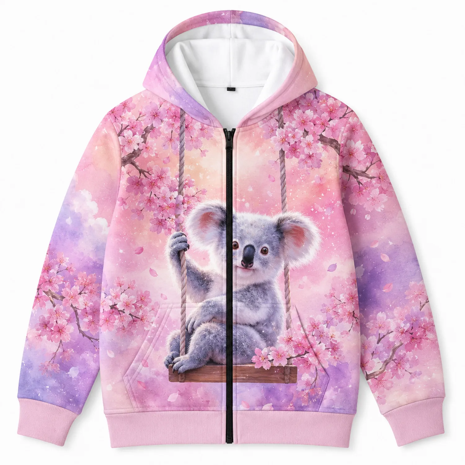 Mädchen Kapuzenpullover Koala Schaukel Kirschblüten Motiv mit Reißverschluss-Caslidor