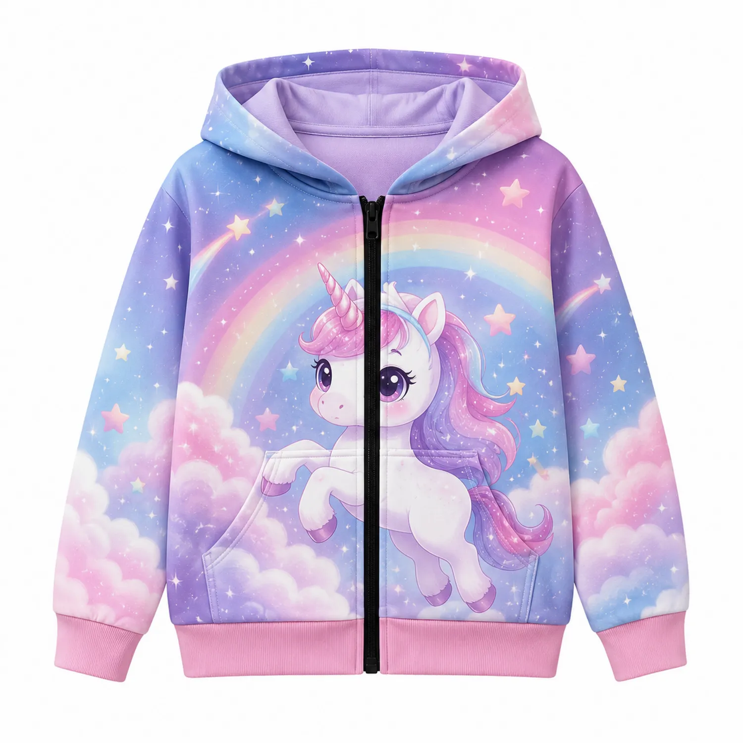 Einhorn Mädchen Kapuzenjacke mit Reißverschluss und Taschen-Caslidor