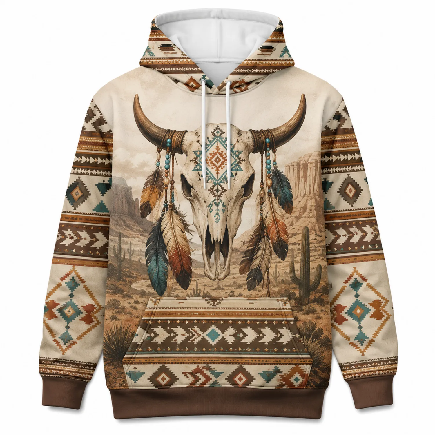 Hoodie mit Aztekenmuster und Stierkopf-Caslidor