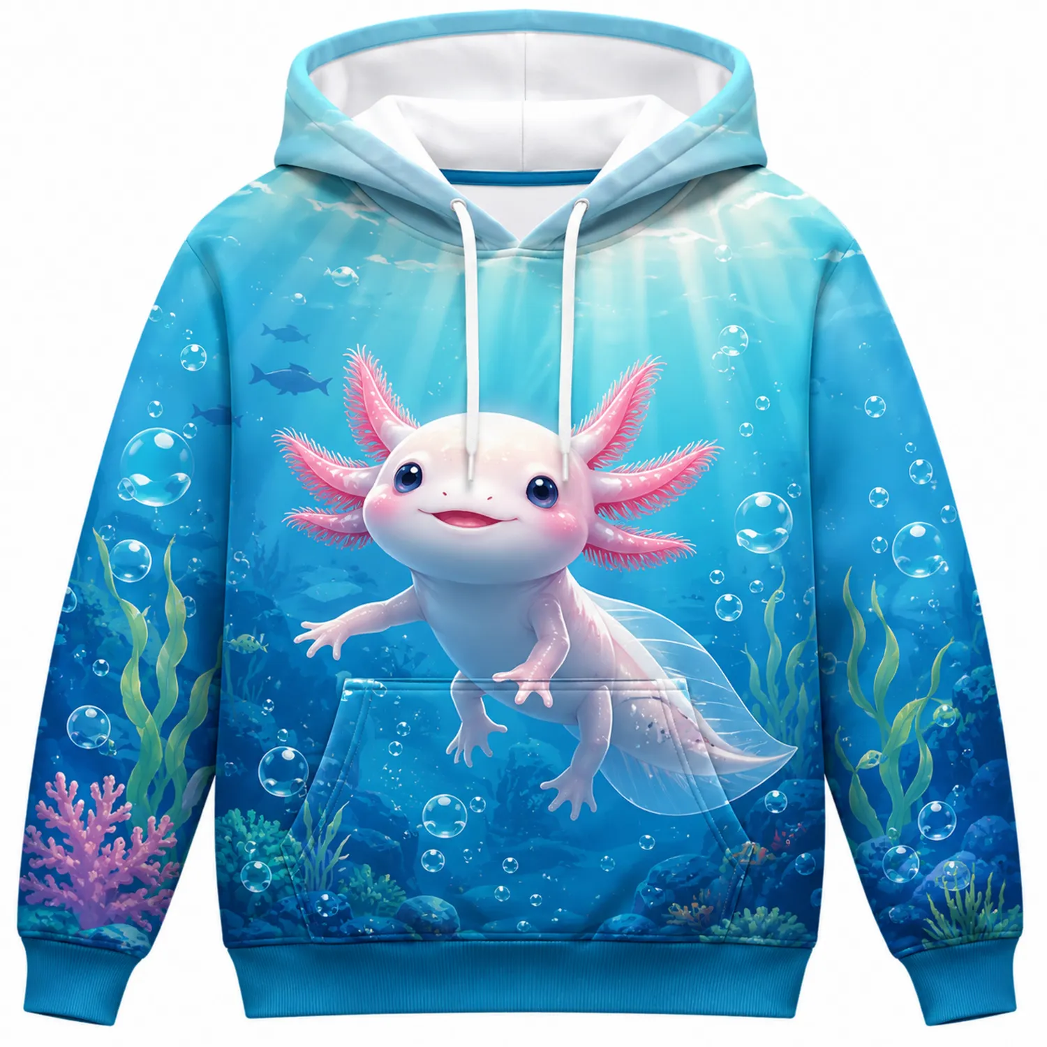 Axolotl Druck Kapuzenpullover Damen Blau-Caslidor