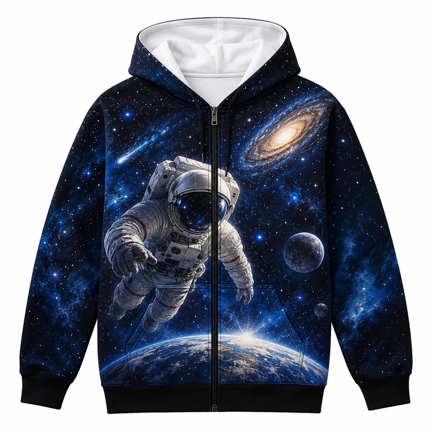 Kinder Kapuzenpullover Astronaut Galaxie Druck mit Reißverschluss-Caslidor