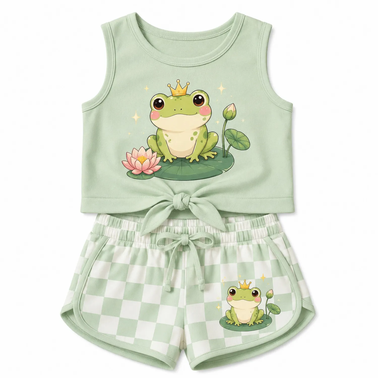 Mädchen Sommer Set Froschmotiv Ärmelloses Top mit Shorts-Caslidor