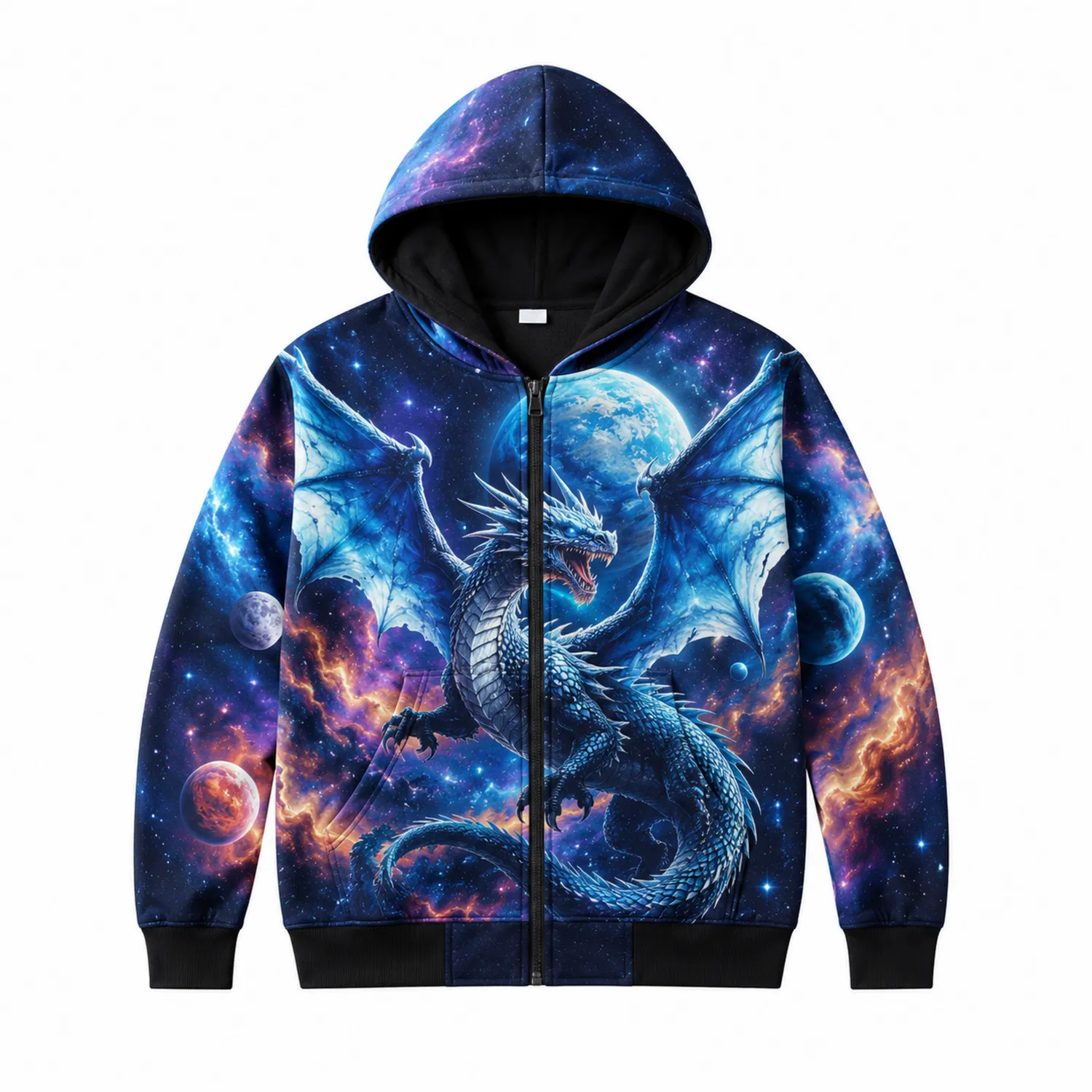 Jungen Kapuzenpullover mit Drachenmotiv und Reißverschluss-Caslidor