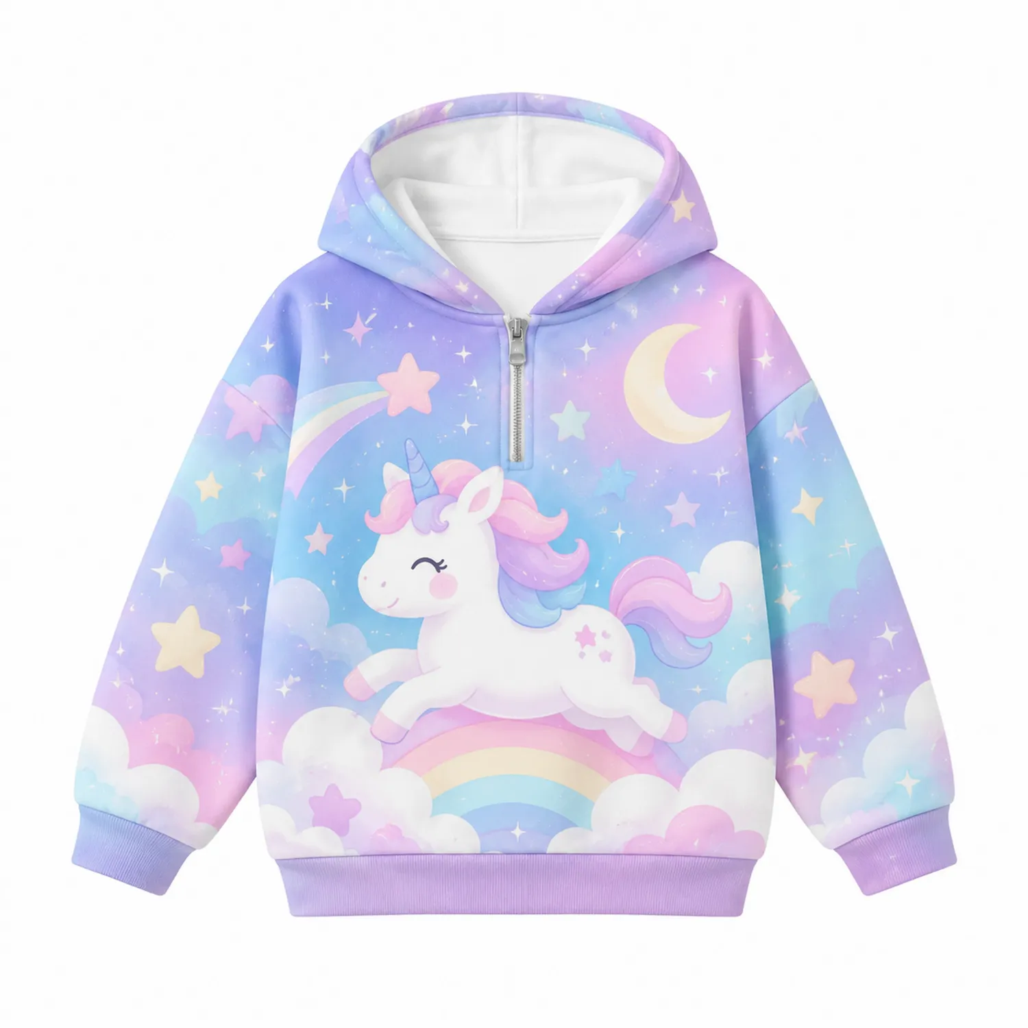 Mädchen Einhorn Fleece Hoodie mit Regenbogen und Sternen-Caslidor