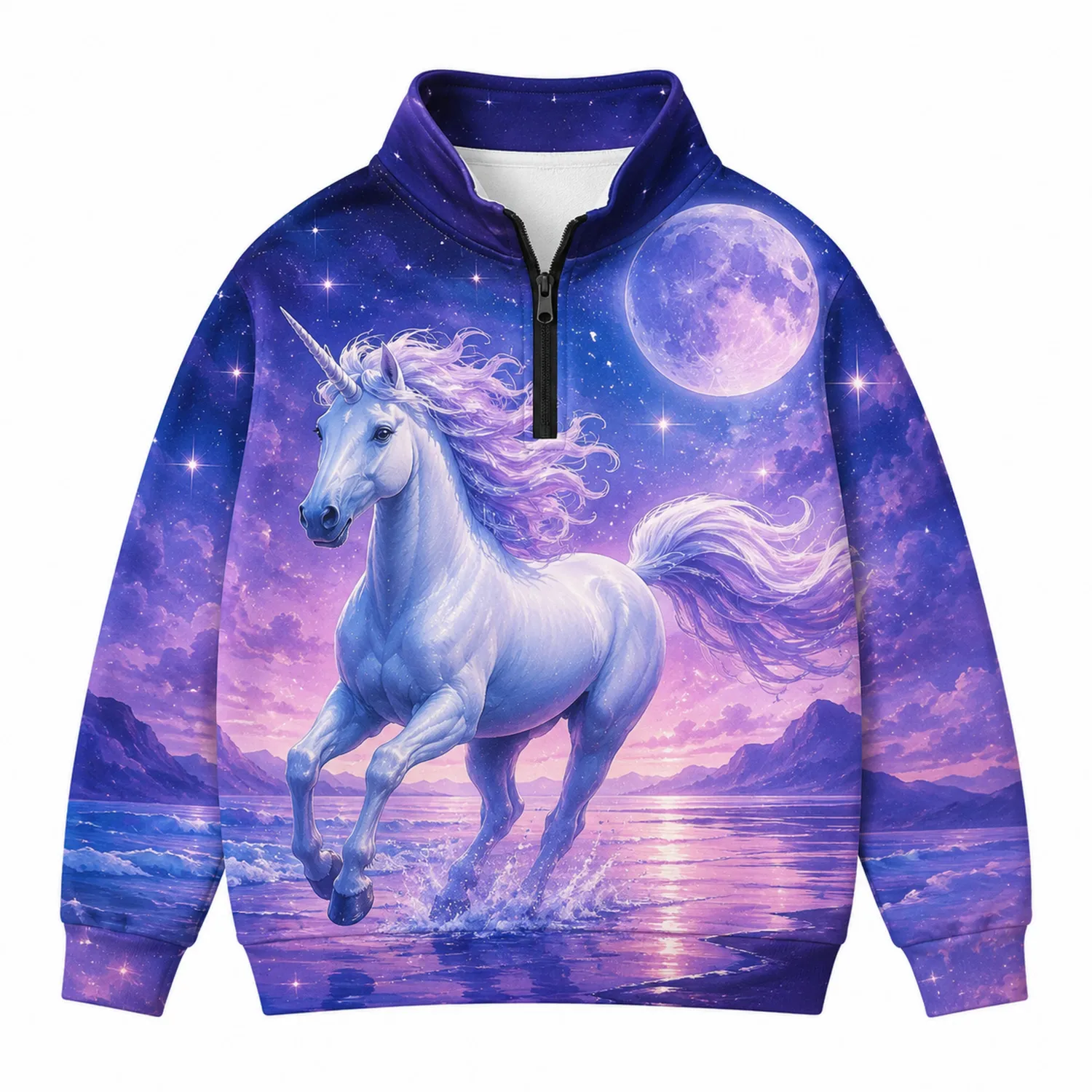 Mädchen Einhorn Grafik Sweatshirt mit Reißverschlusskragen-Caslidor