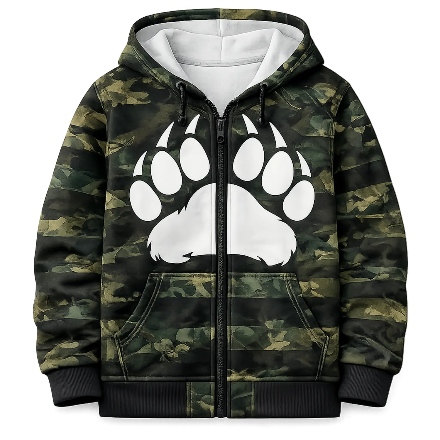 Jungen Hoodie Camouflage Bärenpfote Fleece Zip Kapuzenpullover-Raumkulturform