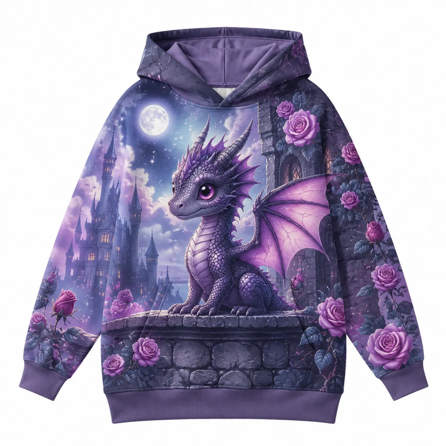 Mädchen Kapuzenpullover Drachen Burg Rosen Motiv-Raumkulturform
