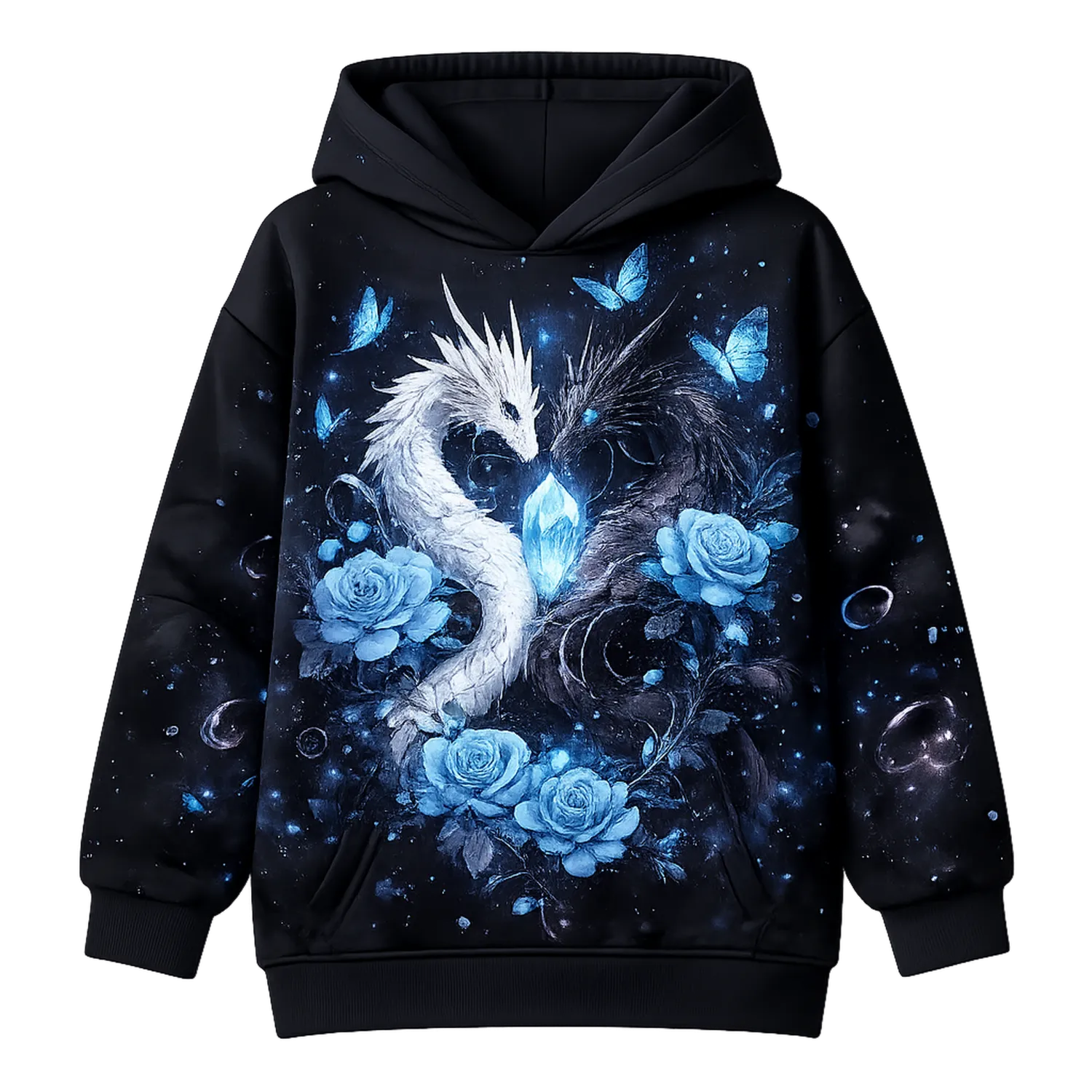 Drachen Rose Hoodie für Mädchen, Schwarz-Raumkulturform